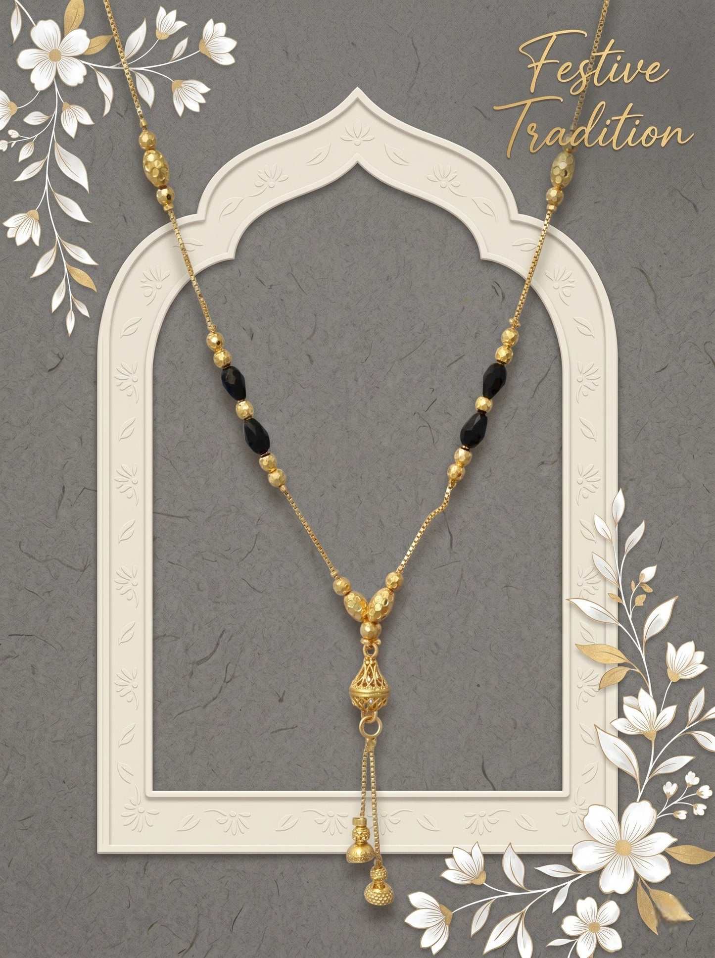 Gold-Toned Stone Studded Mangalsutra Necklace for Women