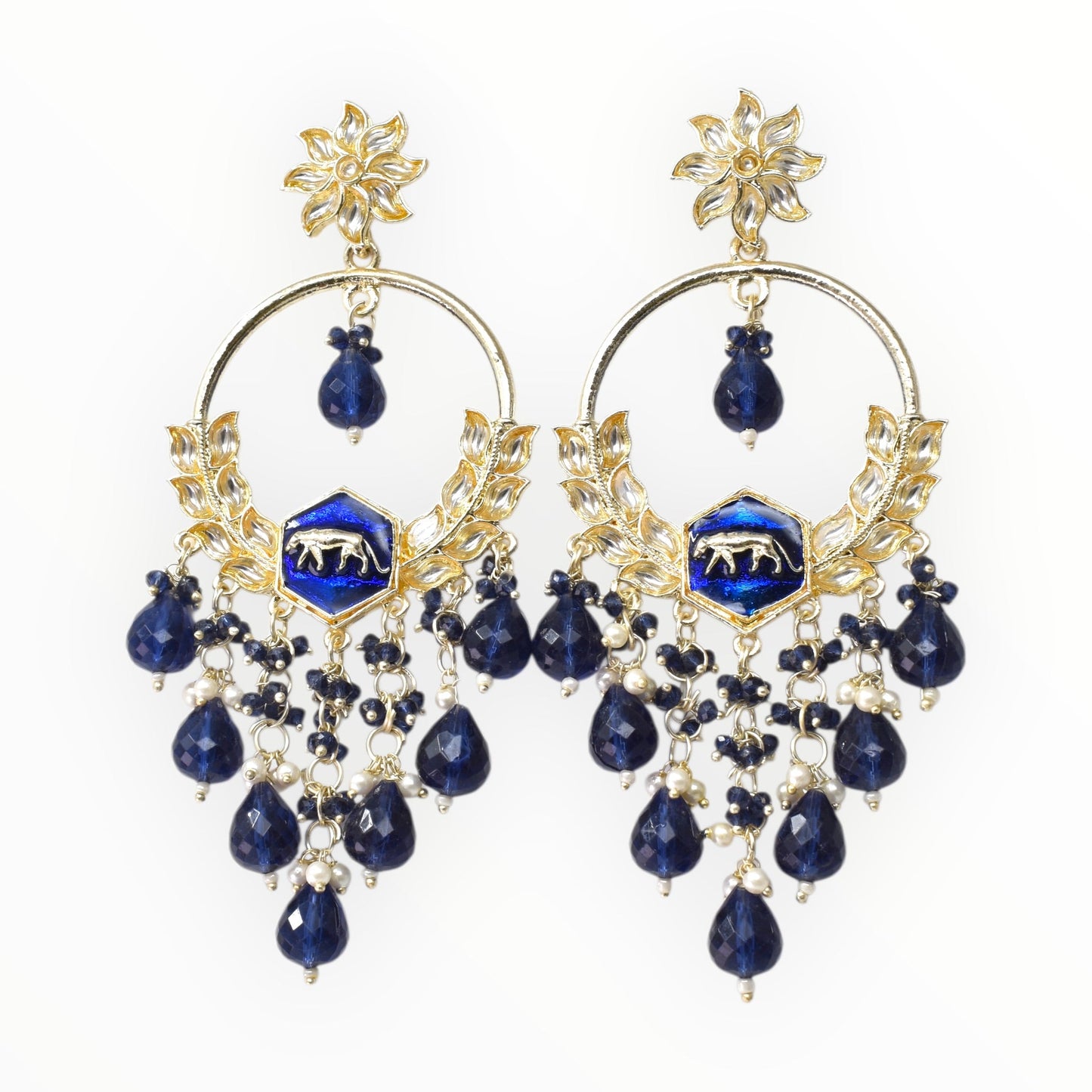 Meira Jewellery Gold Plated Traditional Kundan Drop Earrings for Women, Statement Chandbali Style Earrings with Stone Work and Beaded Dangling Drops, Festive Wedding Party Long Dangler Earrings-22