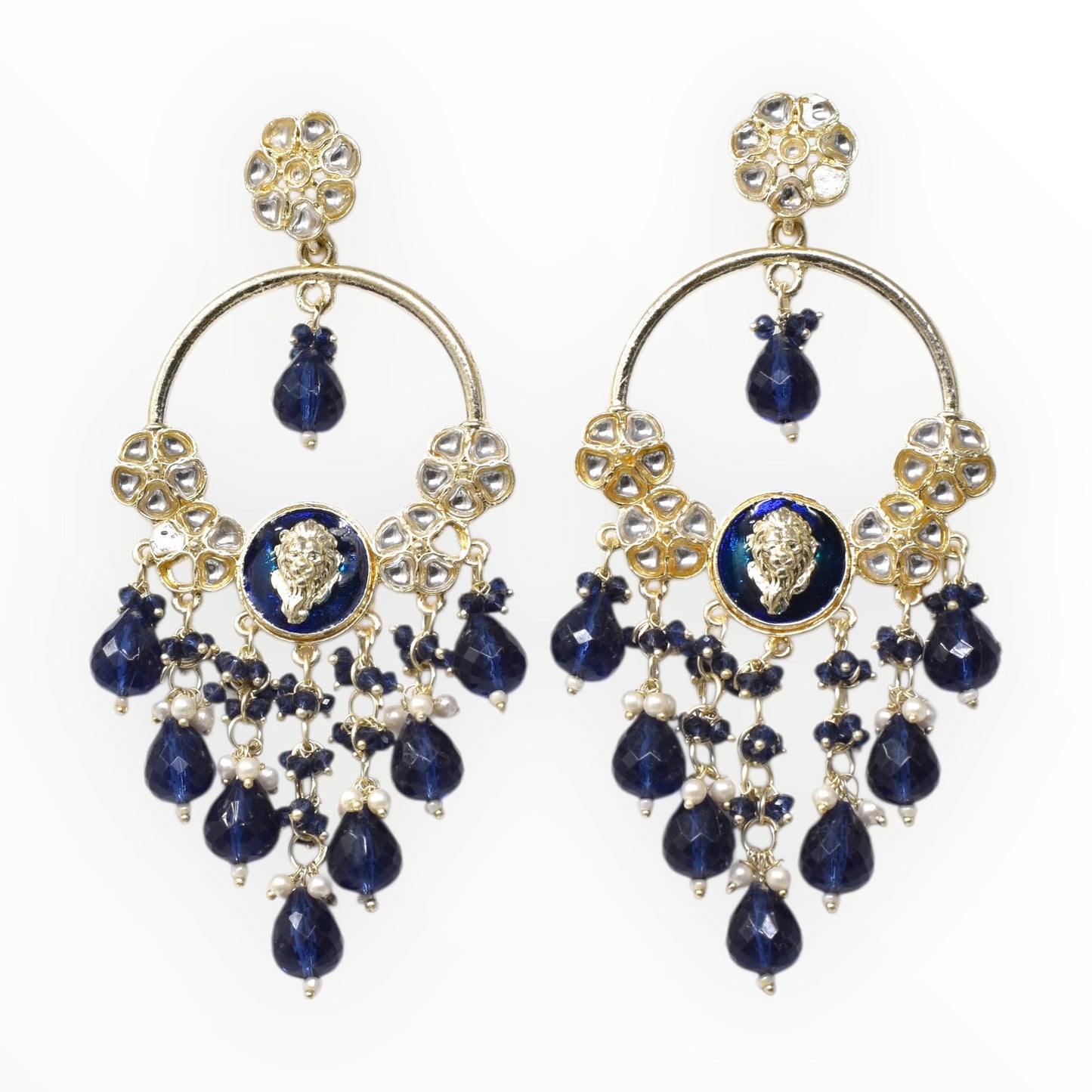 Meira Jewellery Gold Plated Traditional Kundan Drop Earrings for Women, Statement Chandbali Style Earrings with Stone Work and Beaded Dangling Drops, Festive Wedding Party Long Dangler Earrings-28