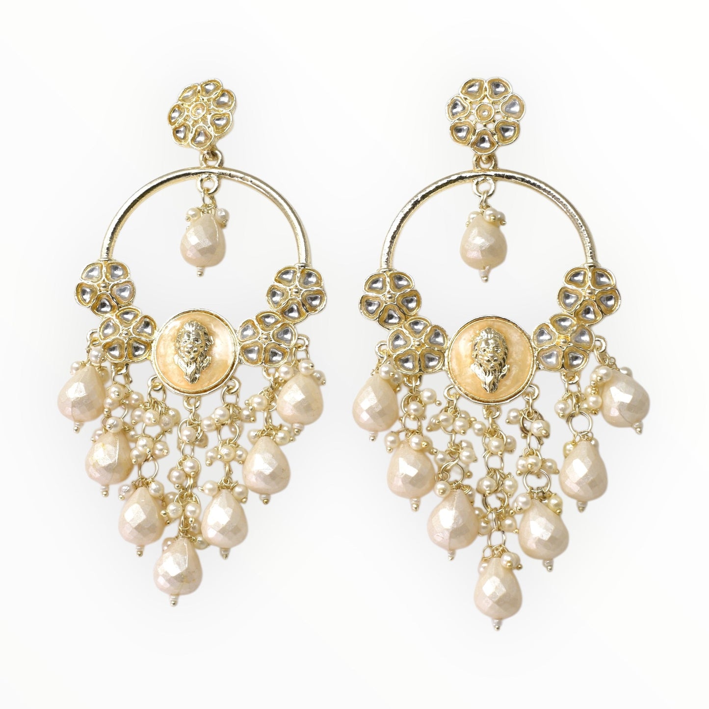 Meira Jewellery Gold Plated Traditional Kundan Drop Earrings for Women, Statement Chandbali Style Earrings with Stone Work and Beaded Dangling Drops, Festive Wedding Party Long Dangler Earrings-30