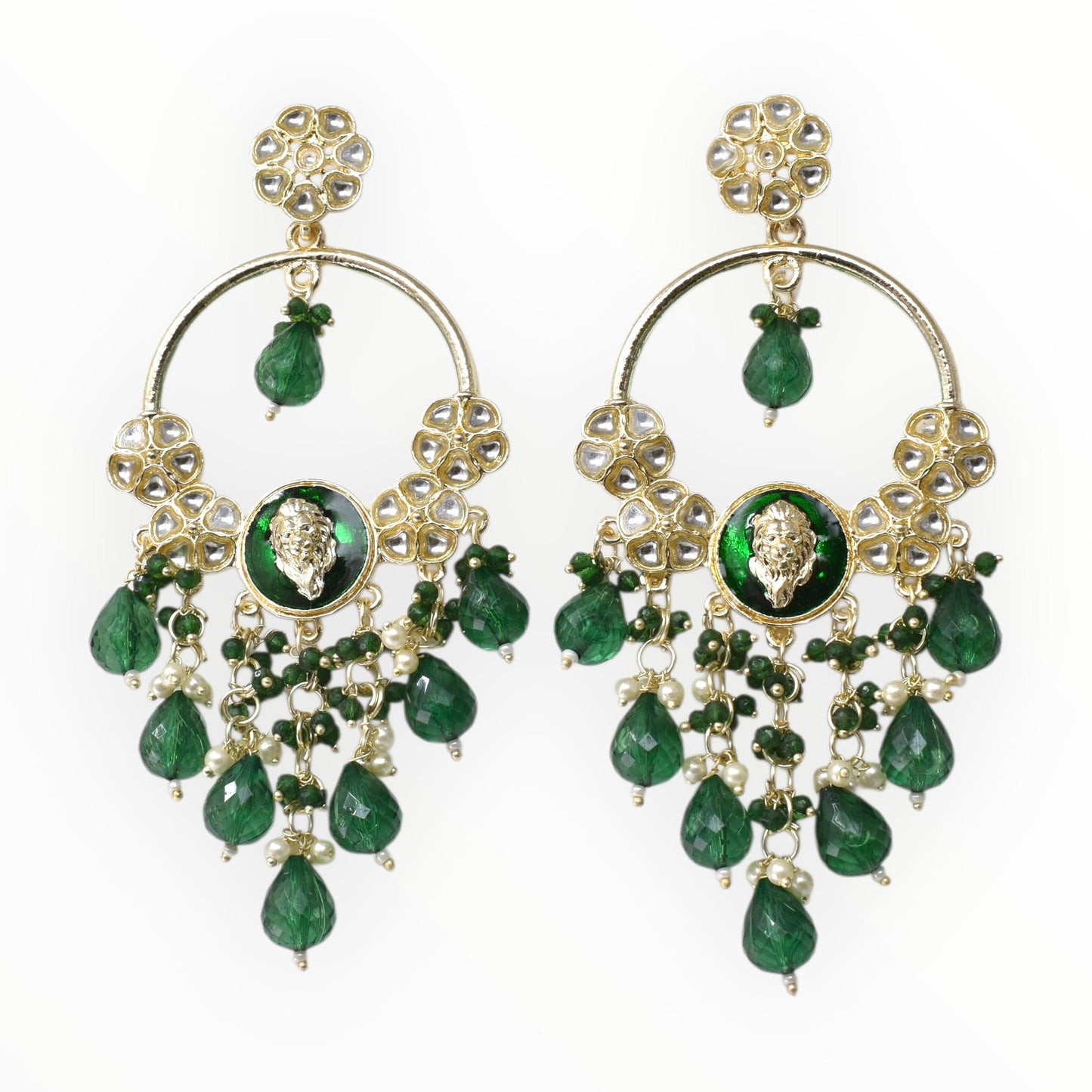 Meira Jewellery Gold Plated Traditional Kundan Drop Earrings for Women, Statement Chandbali Style Earrings with Stone Work and Beaded Dangling Drops, Festive Wedding Party Long Dangler Earrings-31