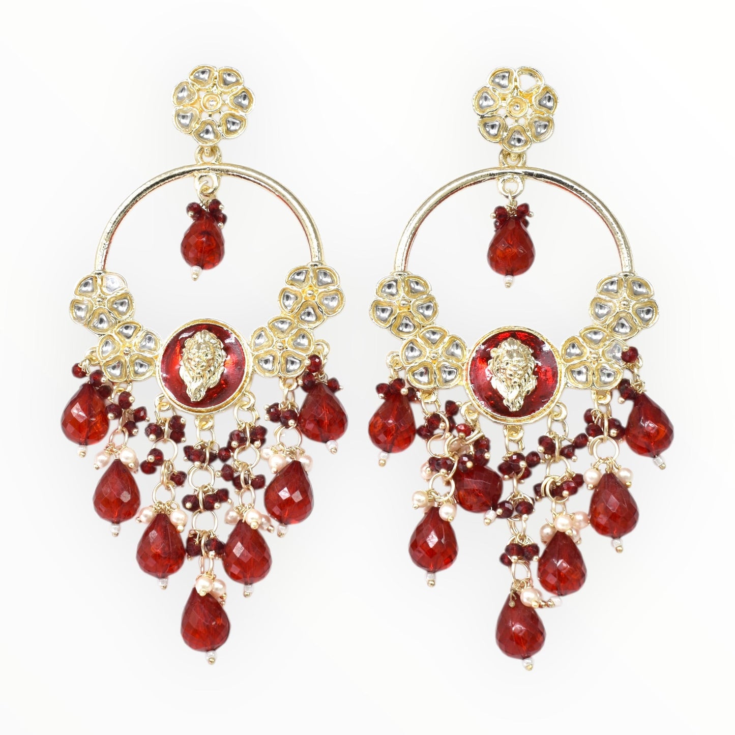 Meira Jewellery Gold Plated Traditional Kundan Drop Earrings for Women, Statement Chandbali Style Earrings with Stone Work and Beaded Dangling Drops, Festive Wedding Party Long Dangler Earrings-32