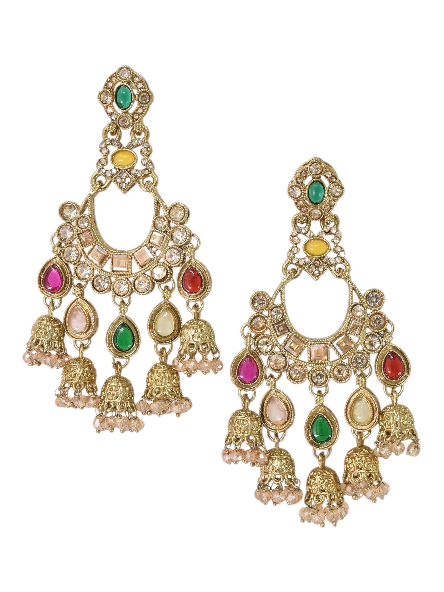 Gold Plated, Premium Multi Stylish Chandbali Jhumka Earrings for Women, Traditional Bridal Ethnic Dangling Earring with Kundan & Heavy Long Earring, Wedding Festive Party Statement Luxury Jewellery-02