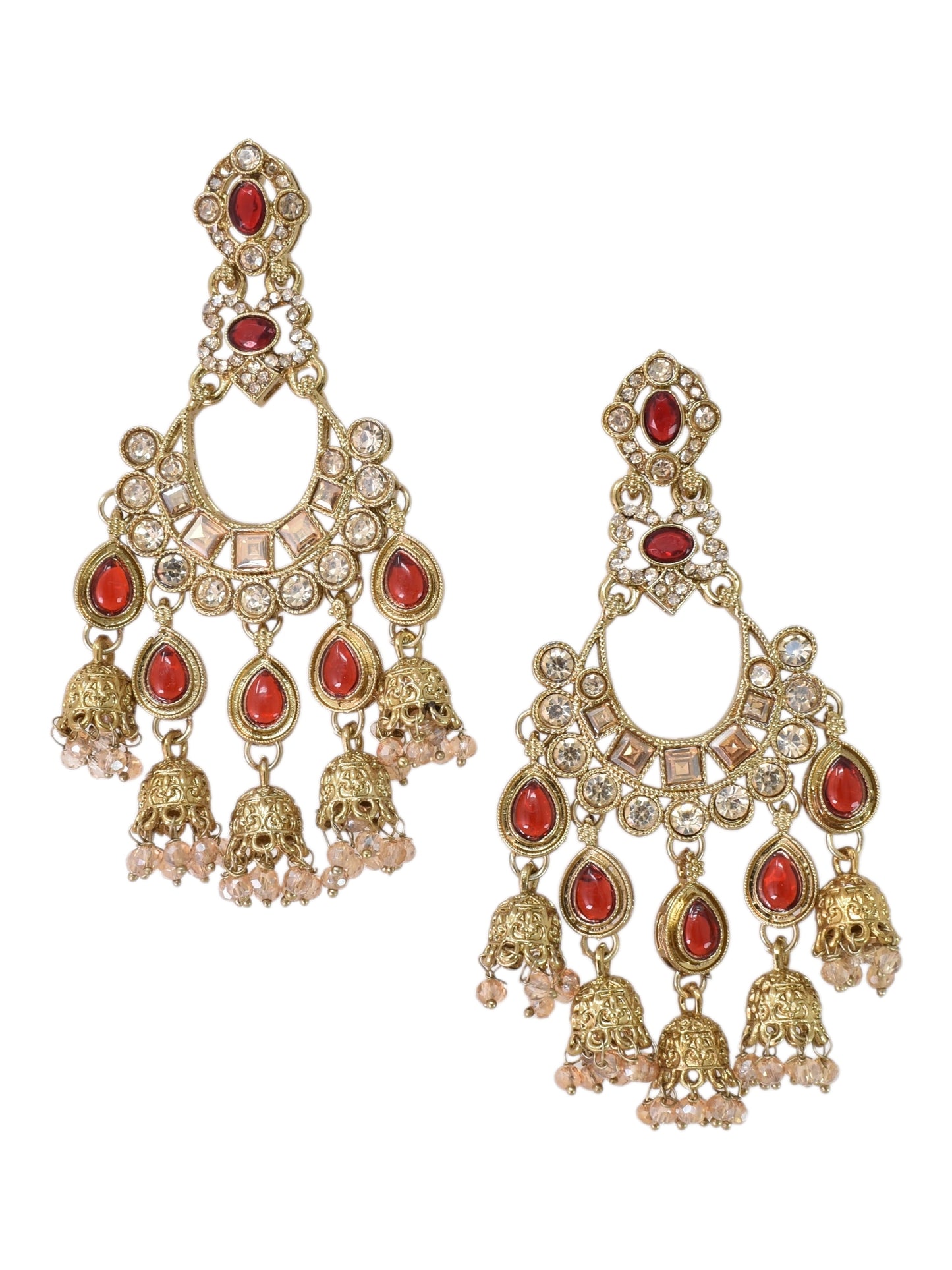 Gold Plated, Premium Polki Style Chandbali Jhumka Earrings for Women, Traditional Bridal Ethnic Dangling Earring with Kundan & Heavy Long Earring, Wedding Festive Party Statement Luxury Jewellery-03