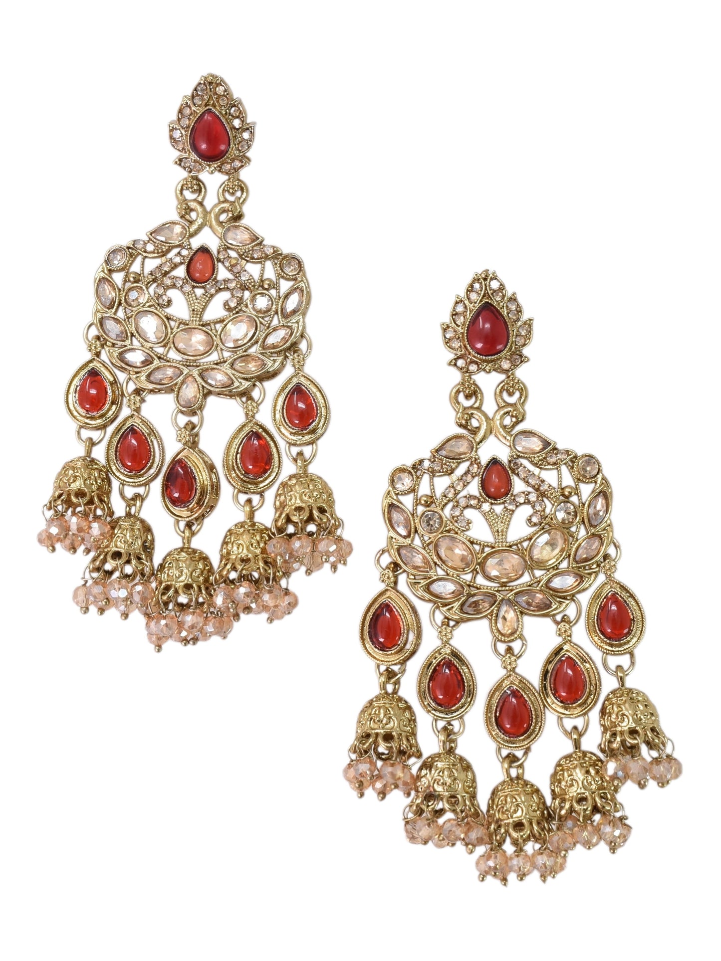 Gold Plated, Premium Polki Style Chandbali Jhumka Earrings for Women, Traditional Bridal Ethnic Dangling Earring with Kundan & Heavy Long Earring, Wedding Festive Party Statement Luxury Jewellery-05