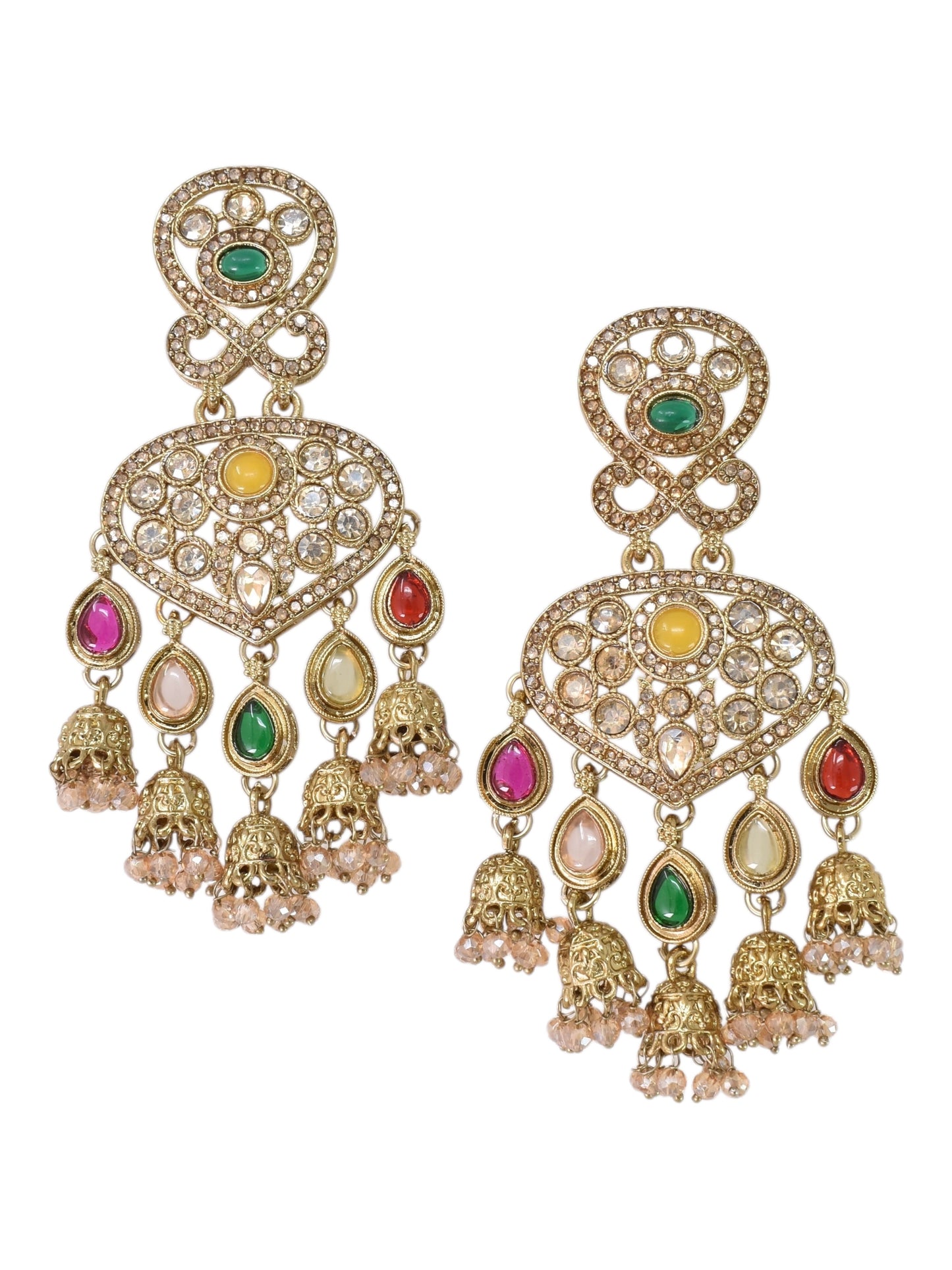 Gold Plated, Premium Multi Stylish Chandbali Jhumka Earrings for Women, Traditional Bridal Ethnic Dangling Earring with Kundan & Heavy Long Earring, Wedding Festive Party Statement Luxury Jewellery-06