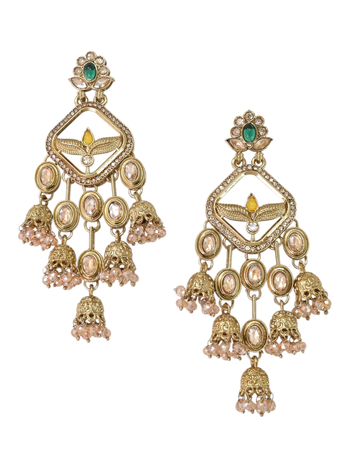 Gold Plated, Premium Multi Stylish Chandbali Jhumka Earrings for Women, Traditional Bridal Ethnic Dangling Earring with Kundan & Heavy Long Earring, Wedding Festive Party Statement Luxury Jewellery-12