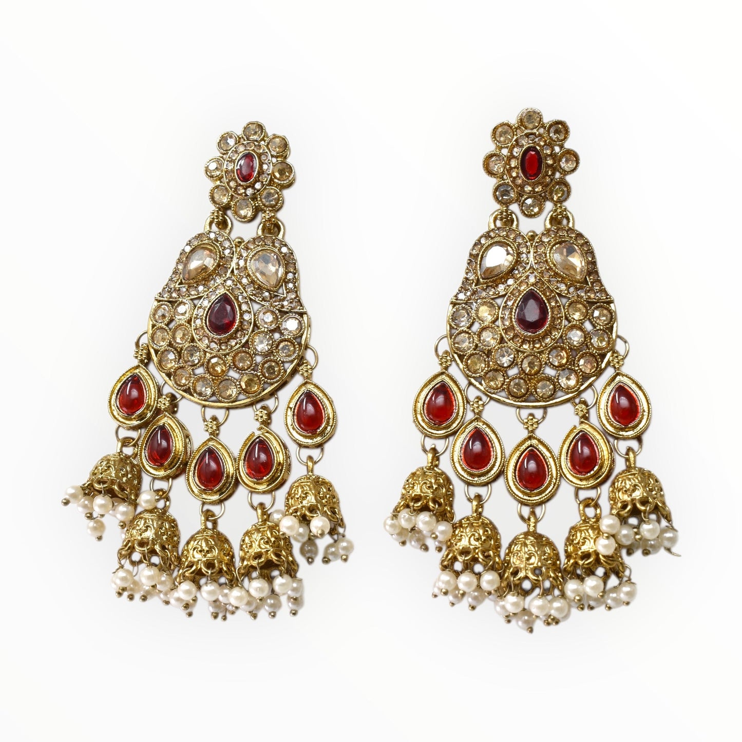 Meira Jewellery Gold Plated Traditional Kundan Drop Earrings for Women, Statement Chandbali Style Earrings with Stone Work and Beaded Dangling Drops, Festive Wedding Party Long Dangler Earrings-34