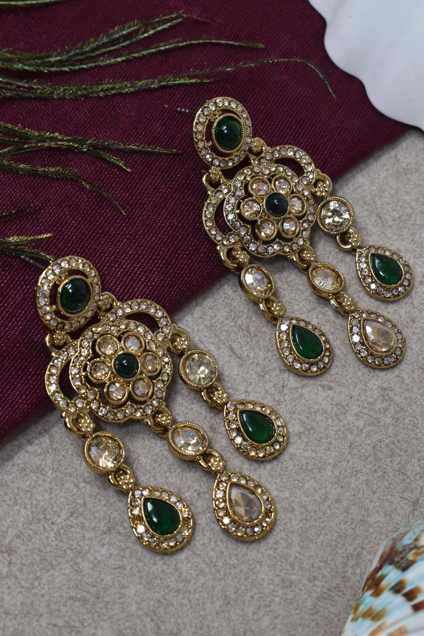 Ethnic Gold-Plated Statement Dangler Earrings for Women