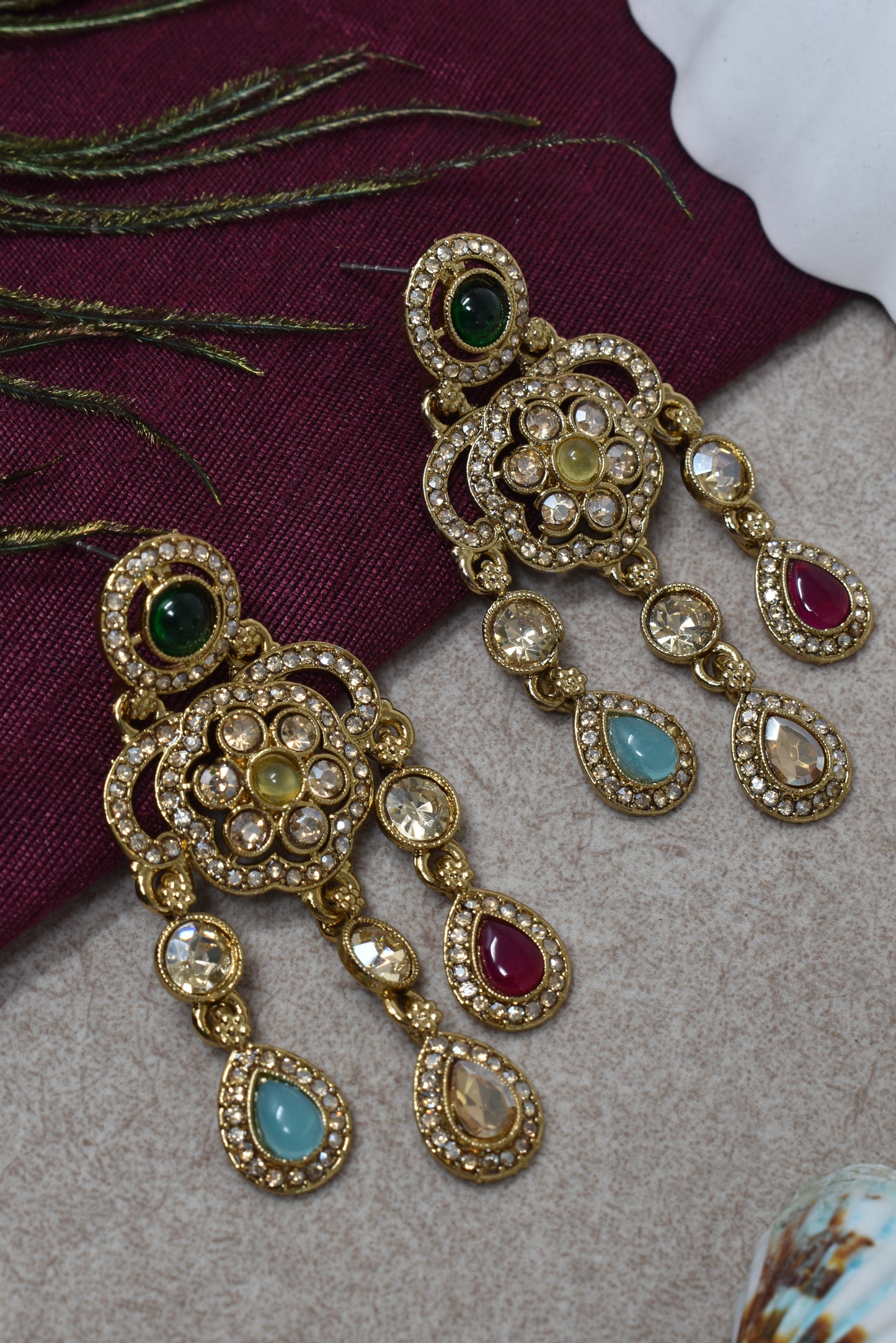 Ethnic Gold-Plated Statement Dangler Earrings for Women