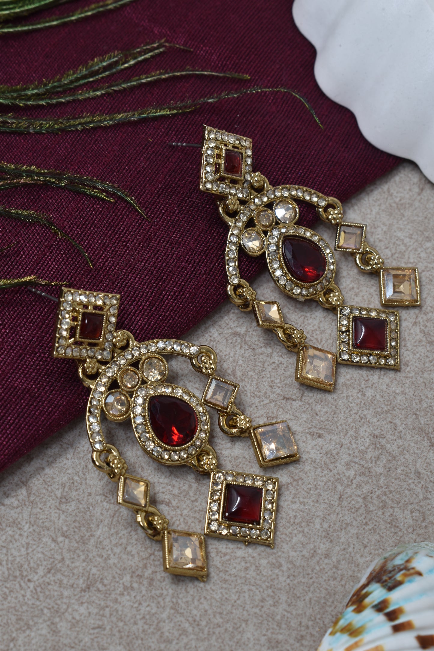 Ethnic Gold-Plated Statement Dangler Earrings for Women