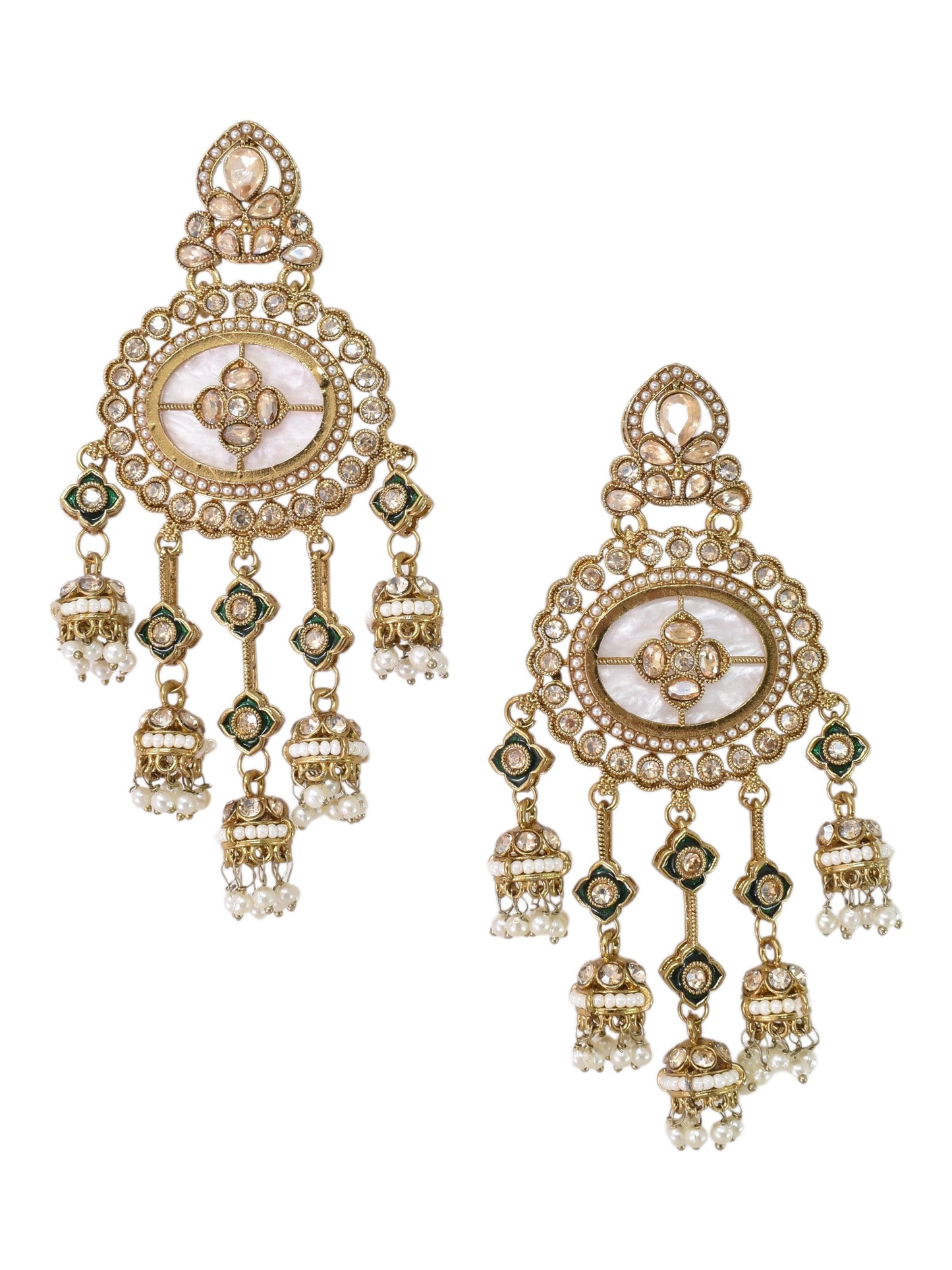 Gold Plated, Premium Polki Style Chandbali Jhumka Earrings for Women, Traditional Bridal Ethnic Dangling Earring with Kundan & Heavy Long Earring, Wedding Festive Party Statement Luxury Jewellery-15
