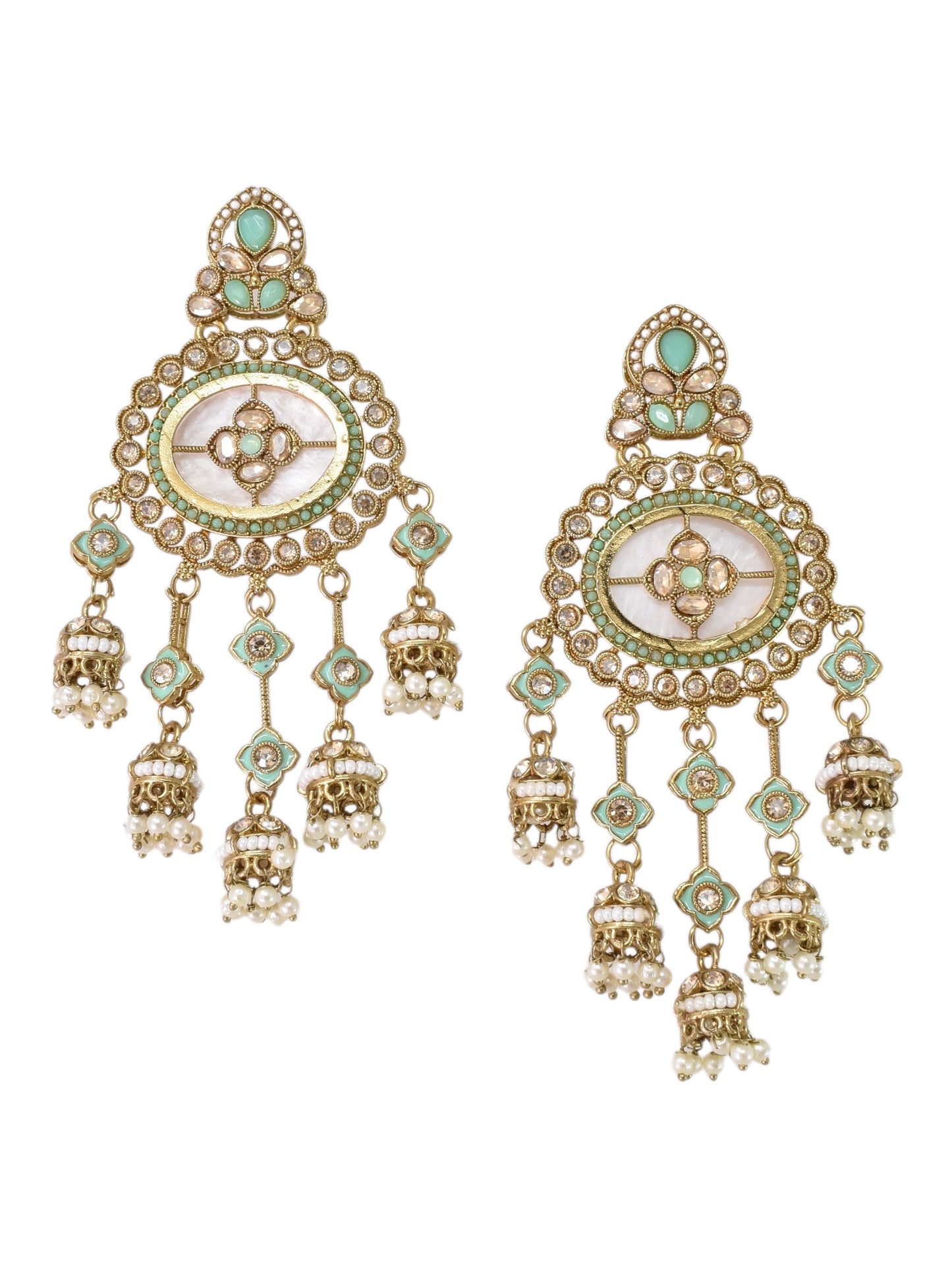 Gold Plated, Premium Polki Style Chandbali Jhumka Earrings for Women, Traditional Bridal Ethnic Dangling Earring with Kundan & Heavy Long Earring, Wedding Festive Party Statement Luxury Jewellery-17