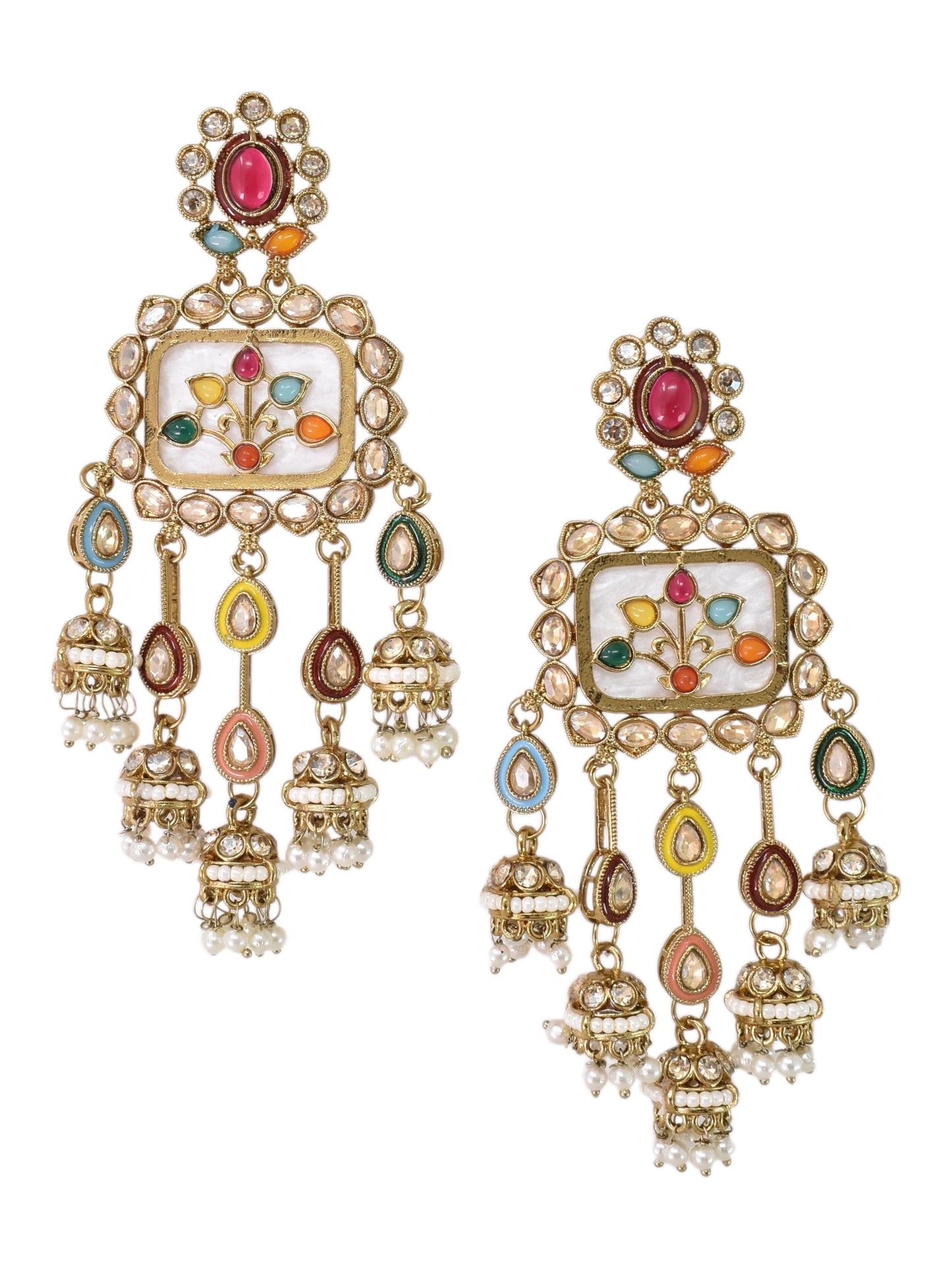 Gold Plated, Premium Multi Stylish Chandbali Jhumka Earrings for Women, Traditional Bridal Ethnic Dangling Earring with Kundan & Heavy Long Earring, Wedding Festive Party Statement Luxury Jewellery-18