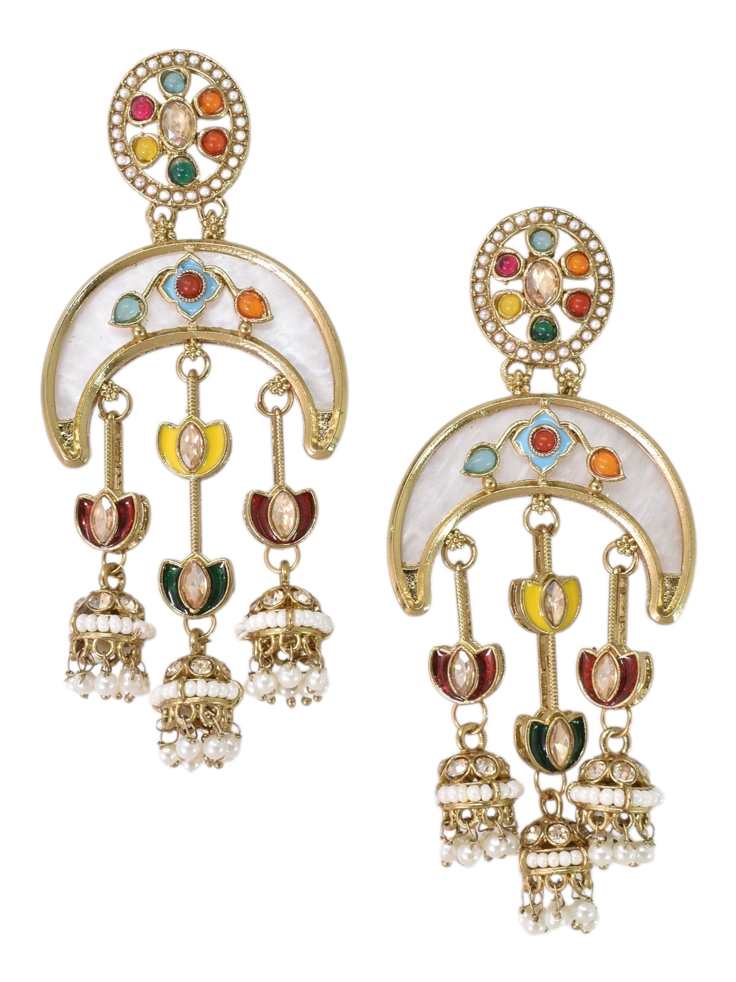 Gold Plated, Premium Multi Stylish Chandbali Jhumka Earrings for Women, Traditional Bridal Ethnic Dangling Earring with Kundan & Heavy Long Earring, Wedding Festive Party Statement Luxury Jewellery-19