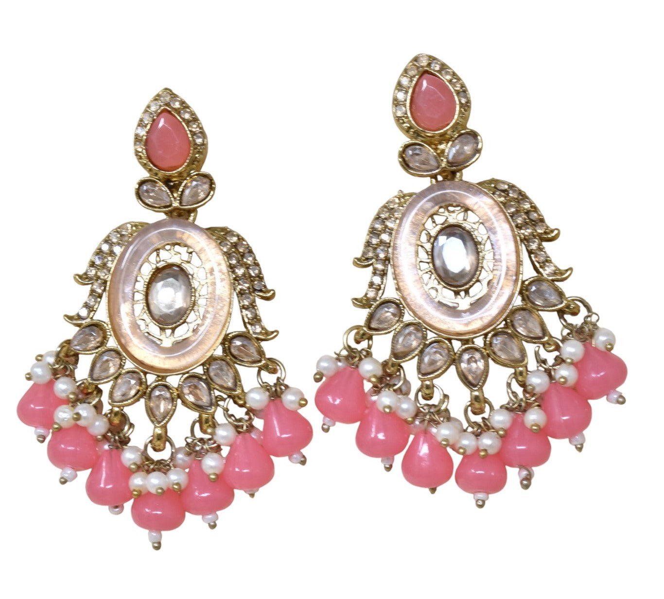 Ethnic Gold Plated Kundan Chandbali Earrings for Women, Traditional Indian Jhumka Drop Earring Set with Pearl & Stone Detailing, Perfect for Wedding, Festival, Party and Gifting