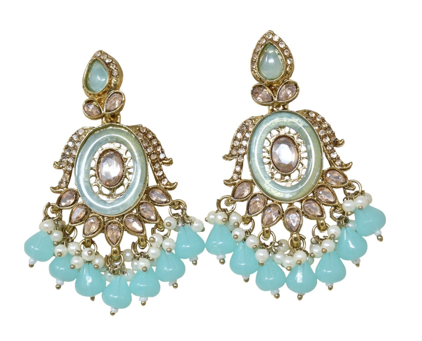 Ethnic Gold Plated Kundan Chandbali Earrings for Women, Traditional Indian Jhumka Drop Earring Set with Pearl & Stone Detailing, Perfect for Wedding, Festival, Party and Gifting