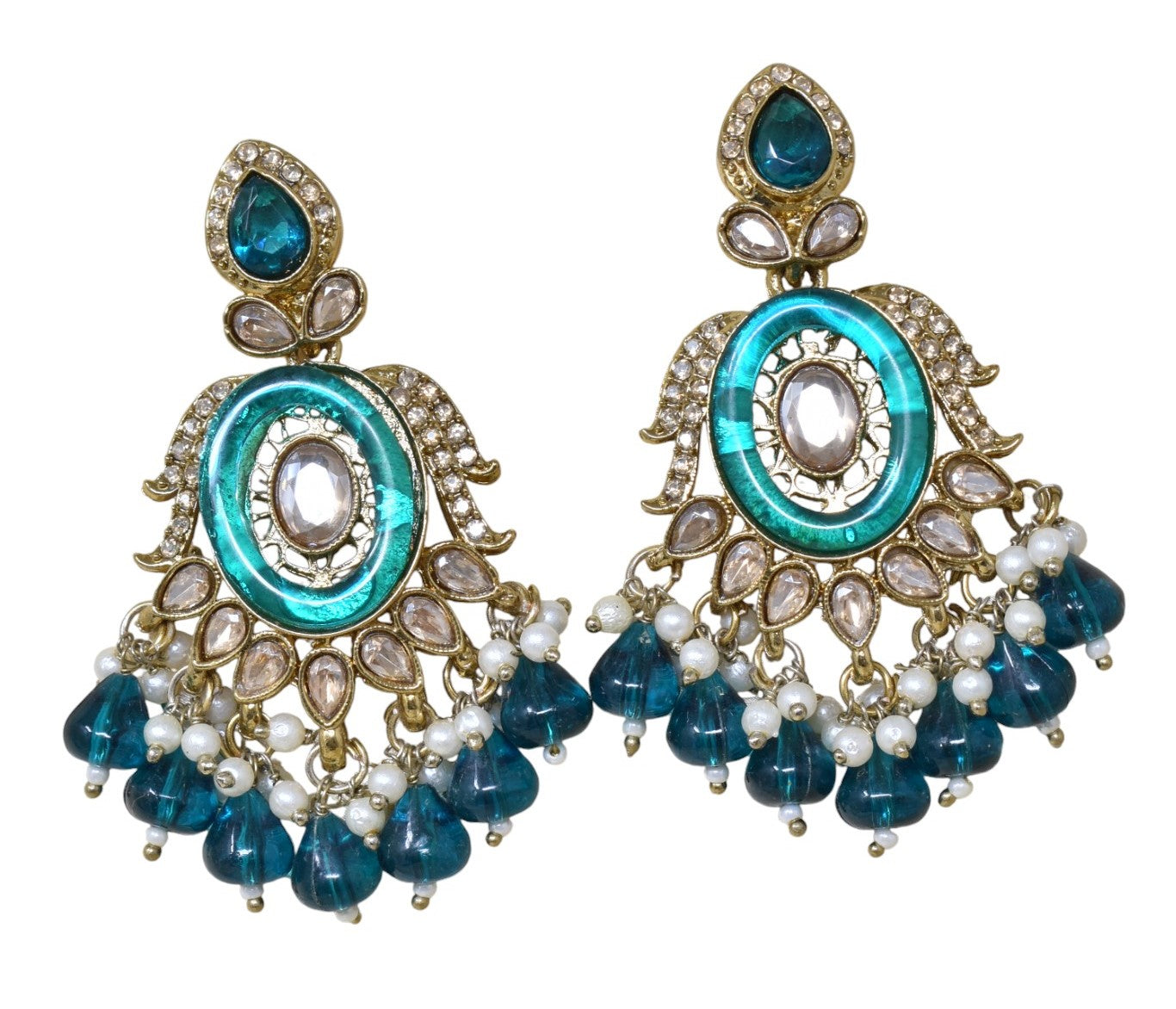 Ethnic Gold Plated Kundan Chandbali Earrings for Women, Traditional Indian Jhumka Drop Earring Set with Pearl & Stone Detailing, Perfect for Wedding, Festival, Party and Gifting