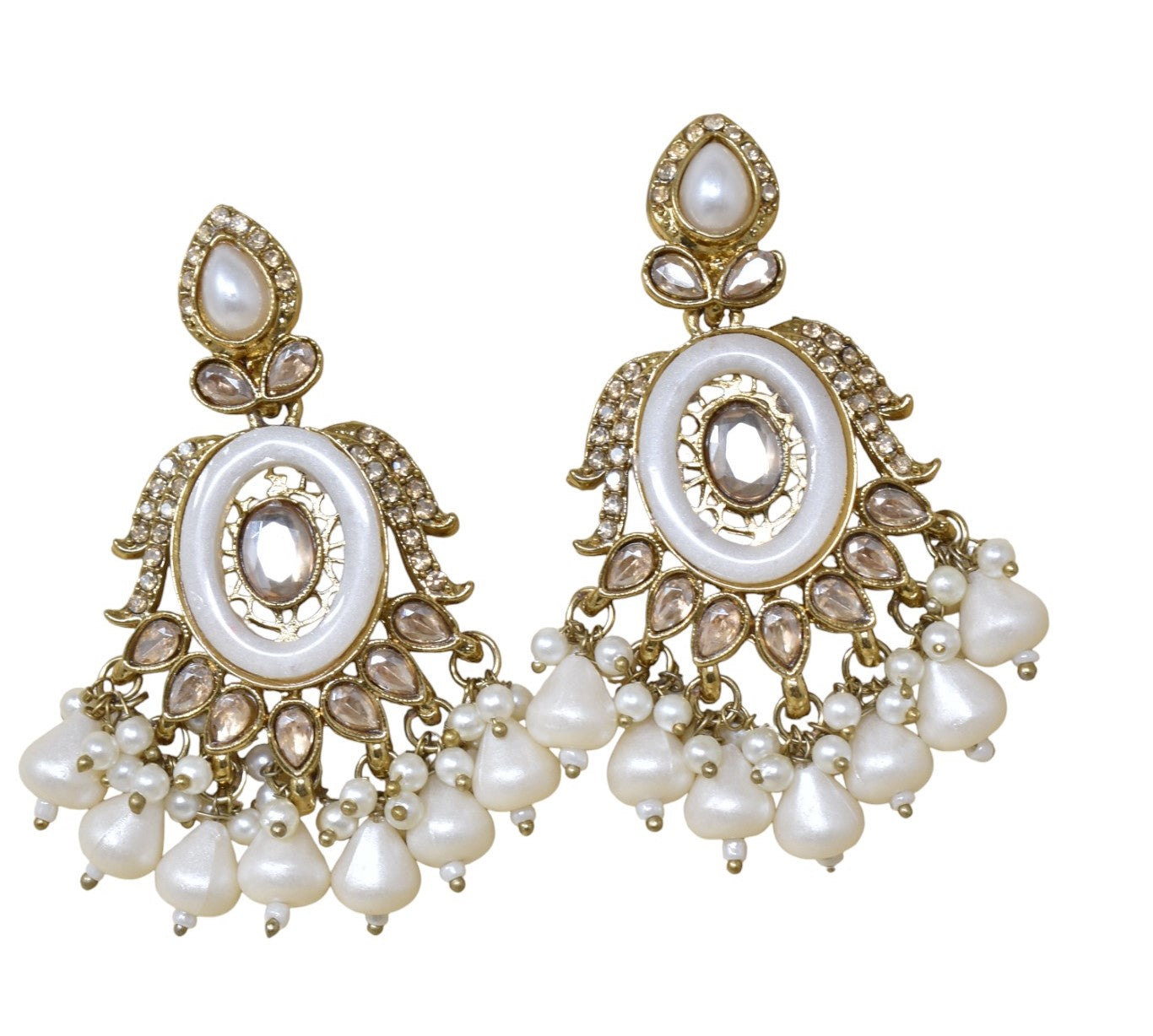 Ethnic Gold Plated Kundan Chandbali Earrings for Women, Traditional Indian Jhumka Drop Earring Set with Pearl & Stone Detailing, Perfect for Wedding, Festival, Party and Gifting