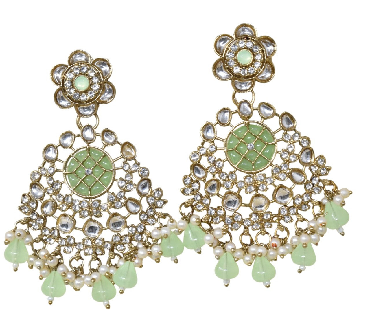 Ethnic Gold Plated Kundan Chandbali Earrings for Women, Traditional Indian Jhumka Drop Earring Set with Pearl & Stone Detailing, Perfect for Wedding, Festival, Party and Gifting