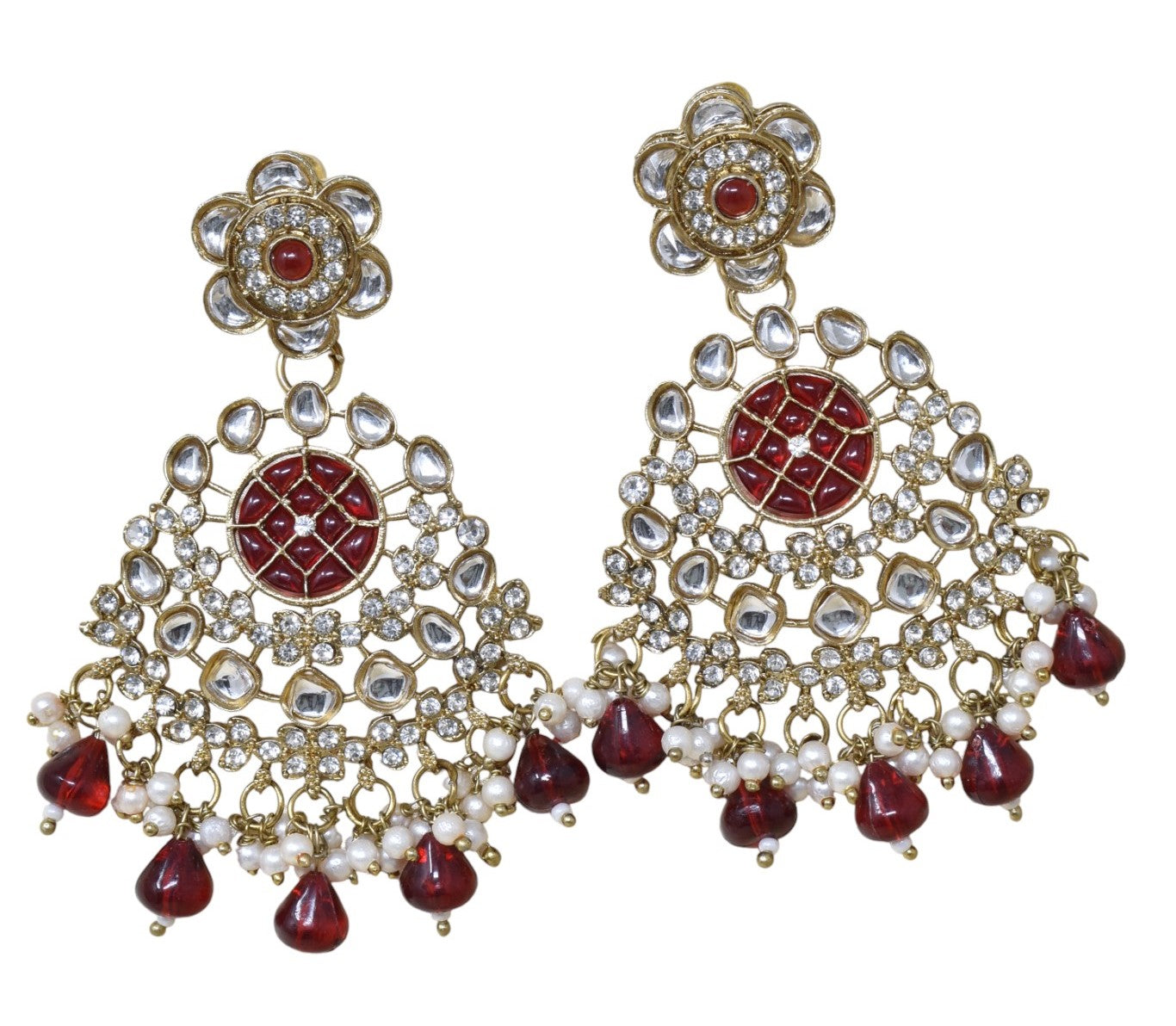 Ethnic Gold Plated Kundan Chandbali Earrings for Women, Traditional Indian Jhumka Drop Earring Set with Pearl & Stone Detailing, Perfect for Wedding, Festival, Party and Gifting