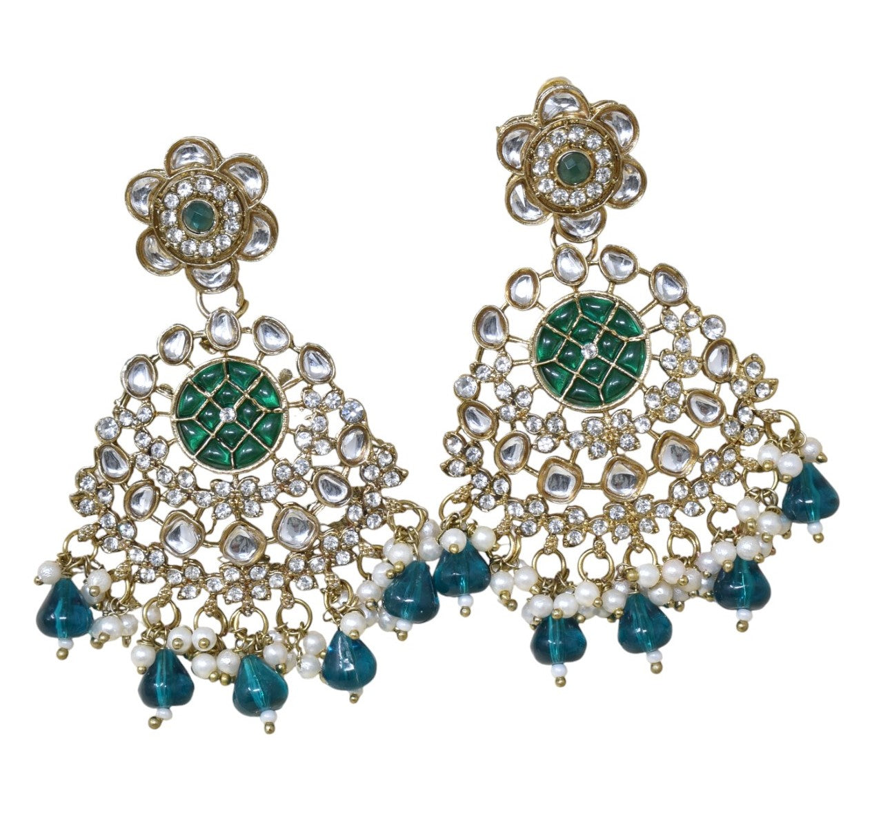 Ethnic Gold Plated Kundan Chandbali Earrings for Women, Traditional Indian Jhumka Drop Earring Set with Pearl & Stone Detailing, Perfect for Wedding, Festival, Party and Gifting