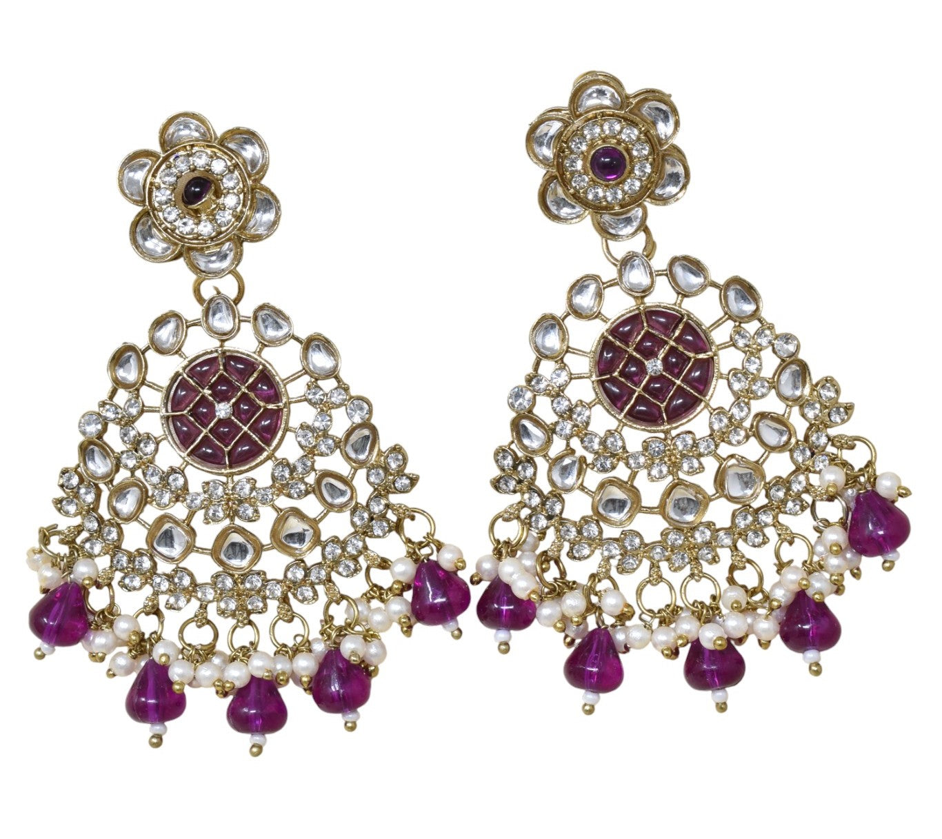 Ethnic Gold Plated Kundan Chandbali Earrings for Women, Traditional Indian Jhumka Drop Earring Set with Pearl & Stone Detailing, Perfect for Wedding, Festival, Party and Gifting