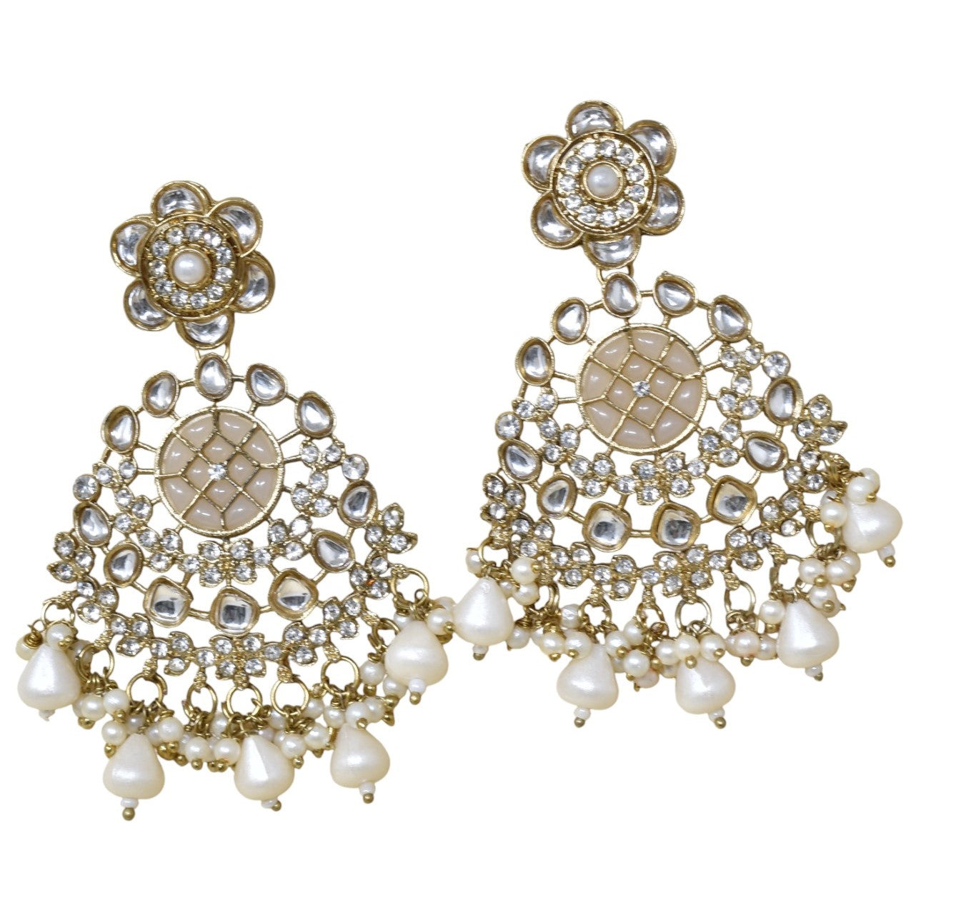 Ethnic Gold Plated Kundan Chandbali Earrings for Women, Traditional Indian Jhumka Drop Earring Set with Pearl & Stone Detailing, Perfect for Wedding, Festival, Party and Gifting