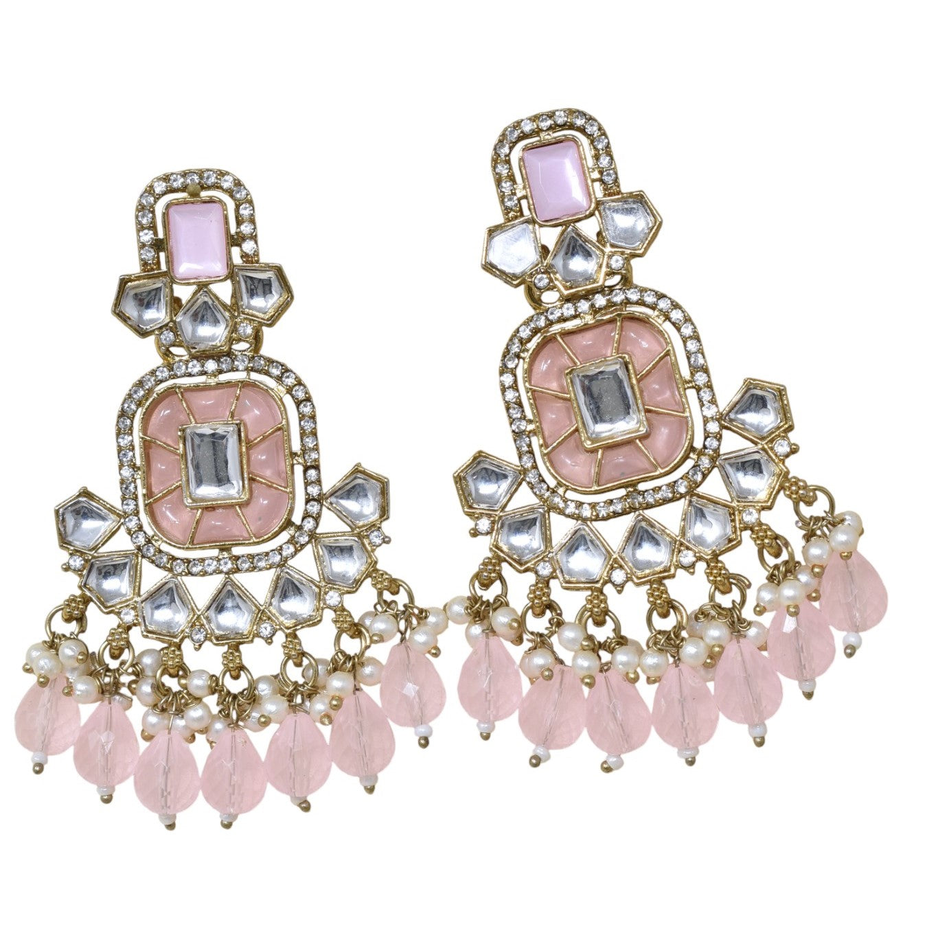 Ethnic Gold Plated Kundan Chandbali Earrings for Women, Traditional Indian Jhumka Drop Earring Set with Pearl & Stone Detailing, Perfect for Wedding, Festival, Party and Gifting