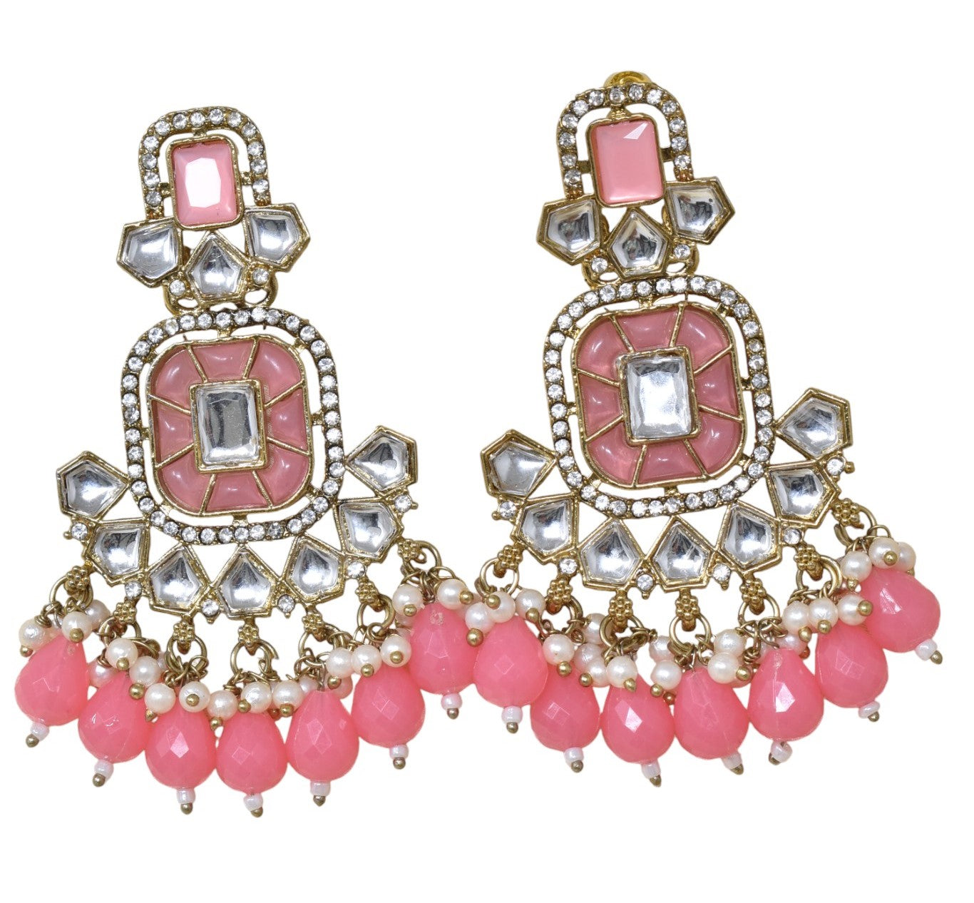 Ethnic Gold Plated Kundan Chandbali Earrings for Women, Traditional Indian Jhumka Drop Earring Set with Pearl & Stone Detailing, Perfect for Wedding, Festival, Party and Gifting