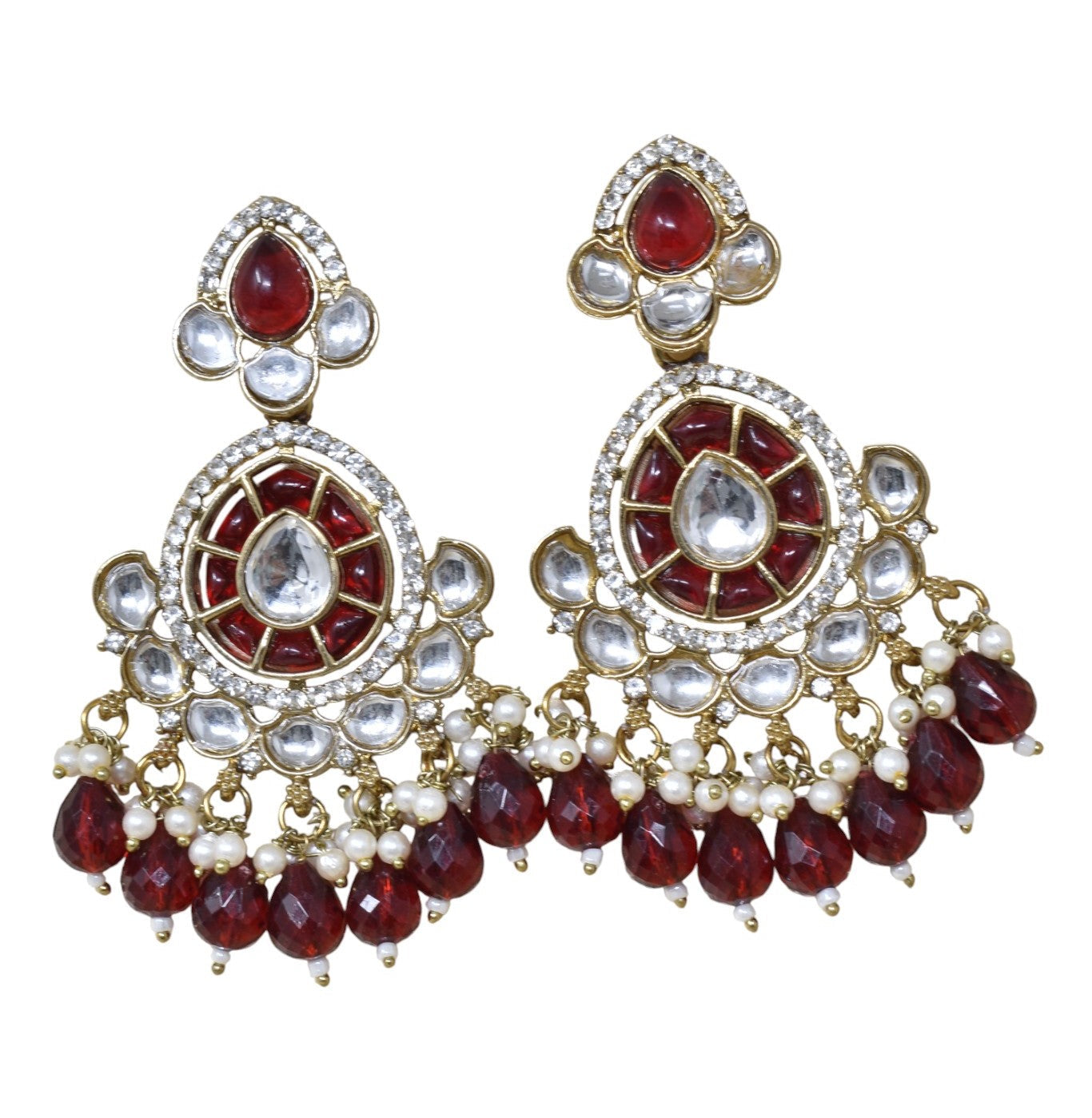 Ethnic Gold Plated Kundan Chandbali Earrings for Women, Traditional Indian Jhumka Drop Earring Set with Pearl & Stone Detailing, Perfect for Wedding, Festival, Party and Gifting