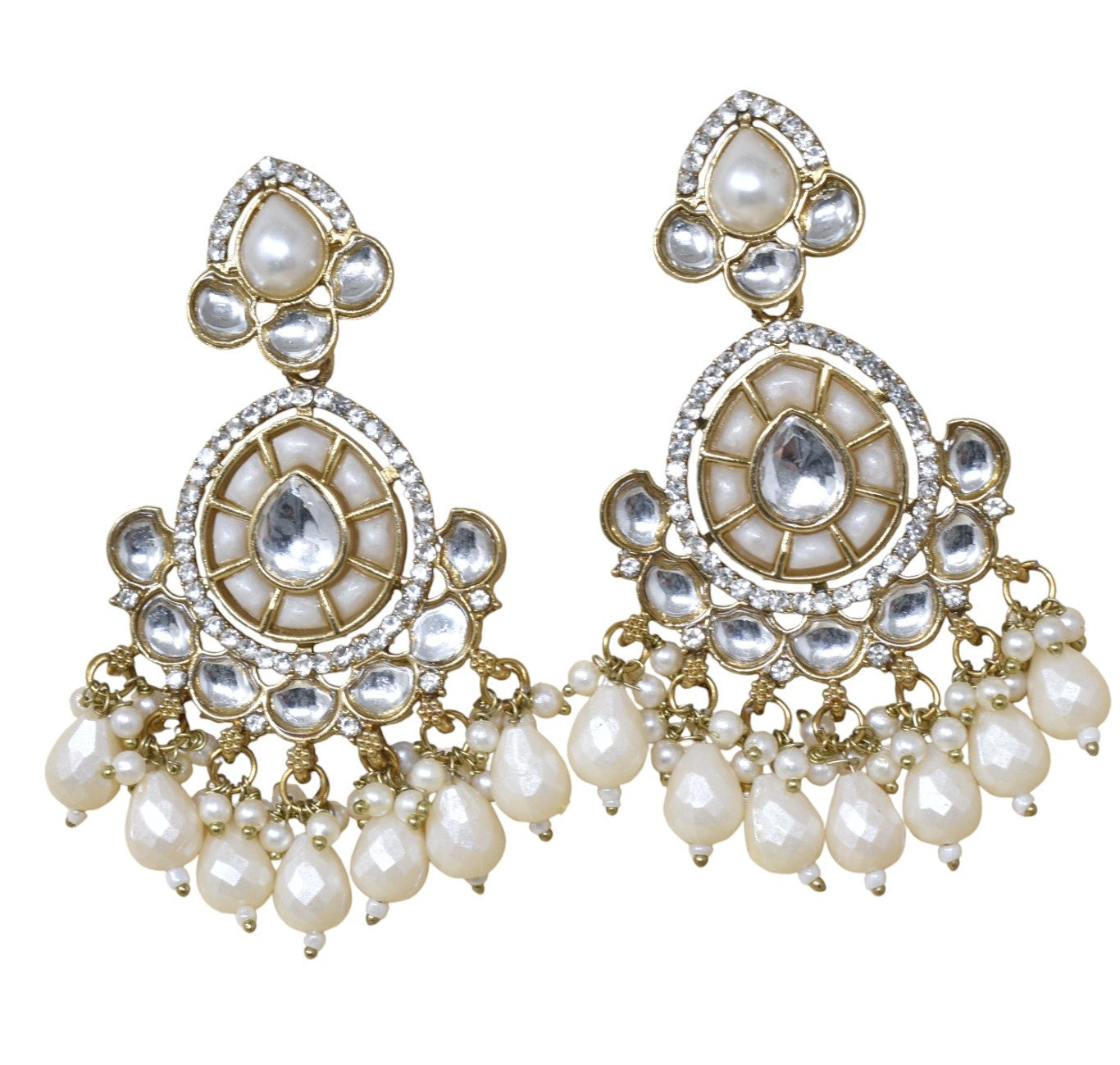 Ethnic Gold Plated Kundan Chandbali Earrings for Women, Traditional Indian Jhumka Drop Earring Set with Pearl & Stone Detailing, Perfect for Wedding, Festival, Party and Gifting
