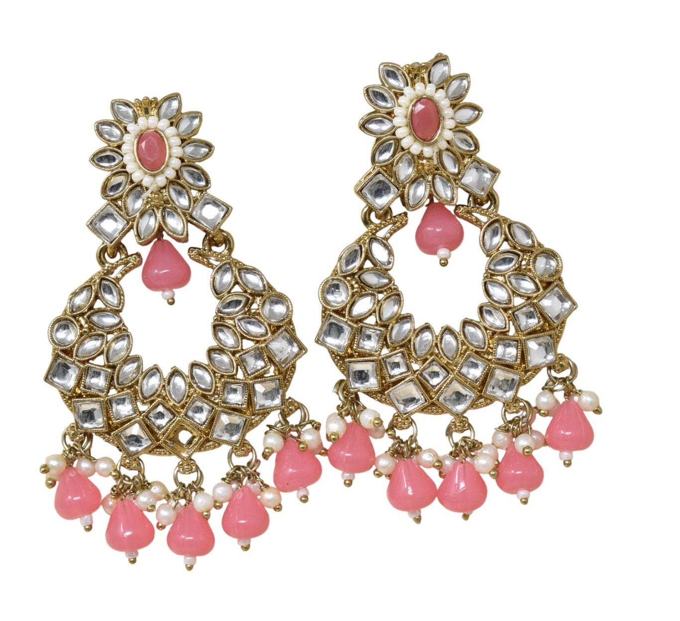 Ethnic Gold Plated Kundan Chandbali Earrings for Women, Traditional Indian Jhumka Drop Earring Set with Pearl & Stone Detailing, Perfect for Wedding, Festival, Party and Gifting