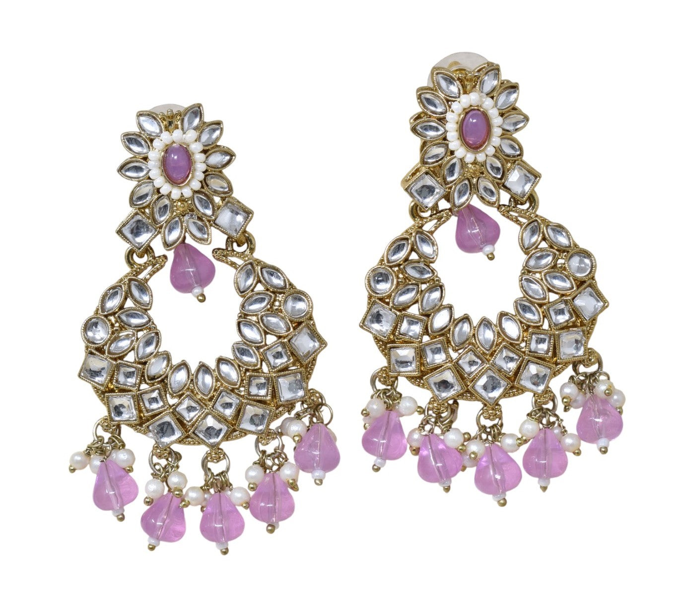 Ethnic Gold Plated Kundan Chandbali Earrings for Women, Traditional Indian Jhumka Drop Earring Set with Pearl & Stone Detailing, Perfect for Wedding, Festival, Party and Gifting