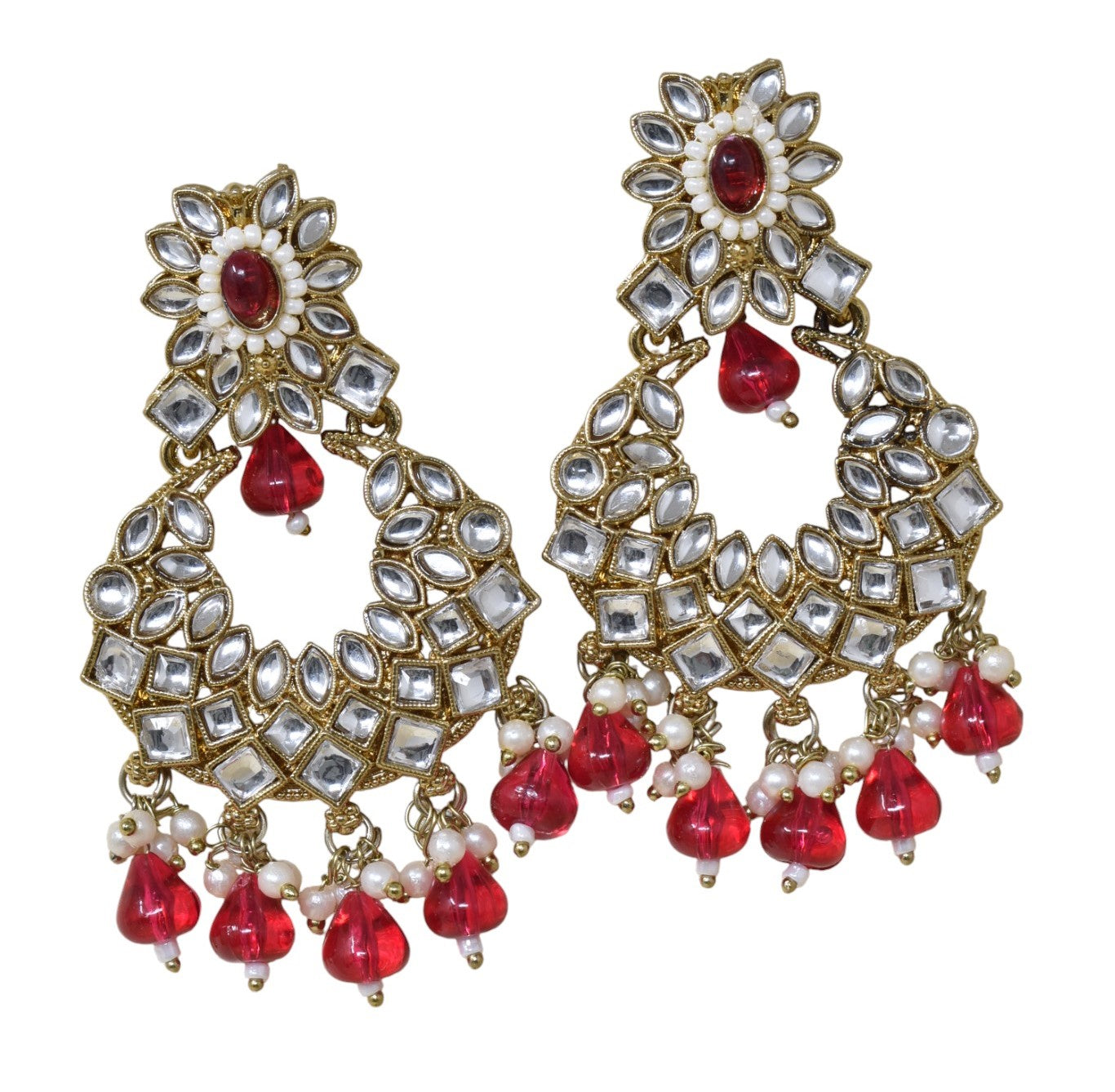 Ethnic Gold Plated Kundan Chandbali Earrings for Women, Traditional Indian Jhumka Drop Earring Set with Pearl & Stone Detailing, Perfect for Wedding, Festival, Party and Gifting