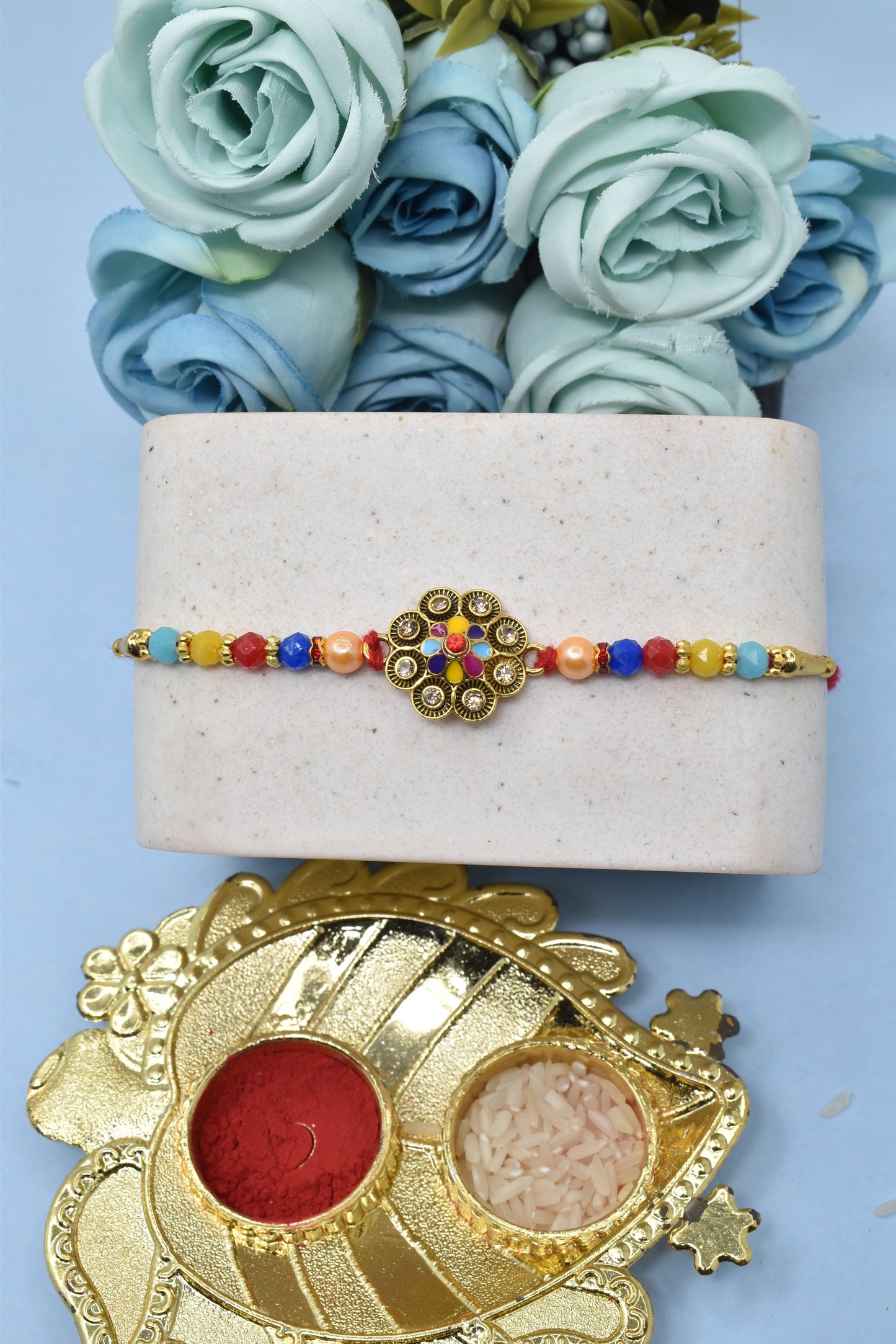 Unique Designer Flower Pattern Meenakari Rakhi1 Rakhi Made from Cotton Threds with Pack of Roli Chawal n Rakshabandhan Greetings Card |rakhi for brother|Bhaiya Rakhi | Kids rakhi |Rakhi for kids|Rakhi for Bhaiya