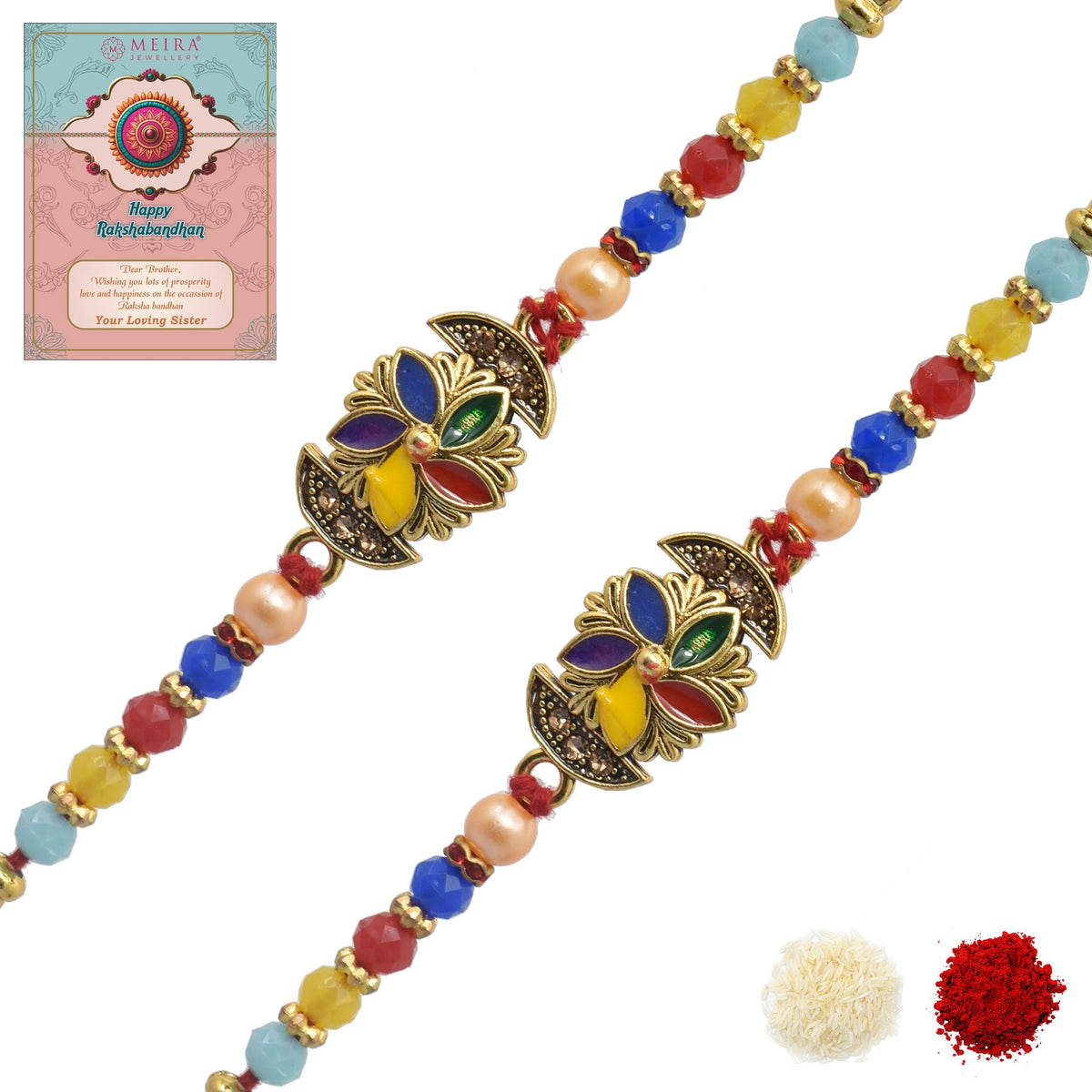 Kizzi Football Sports Rakhi Set Of 2 - Cotton Rakhi For Brother With Greeting Card & Roli Chawal
