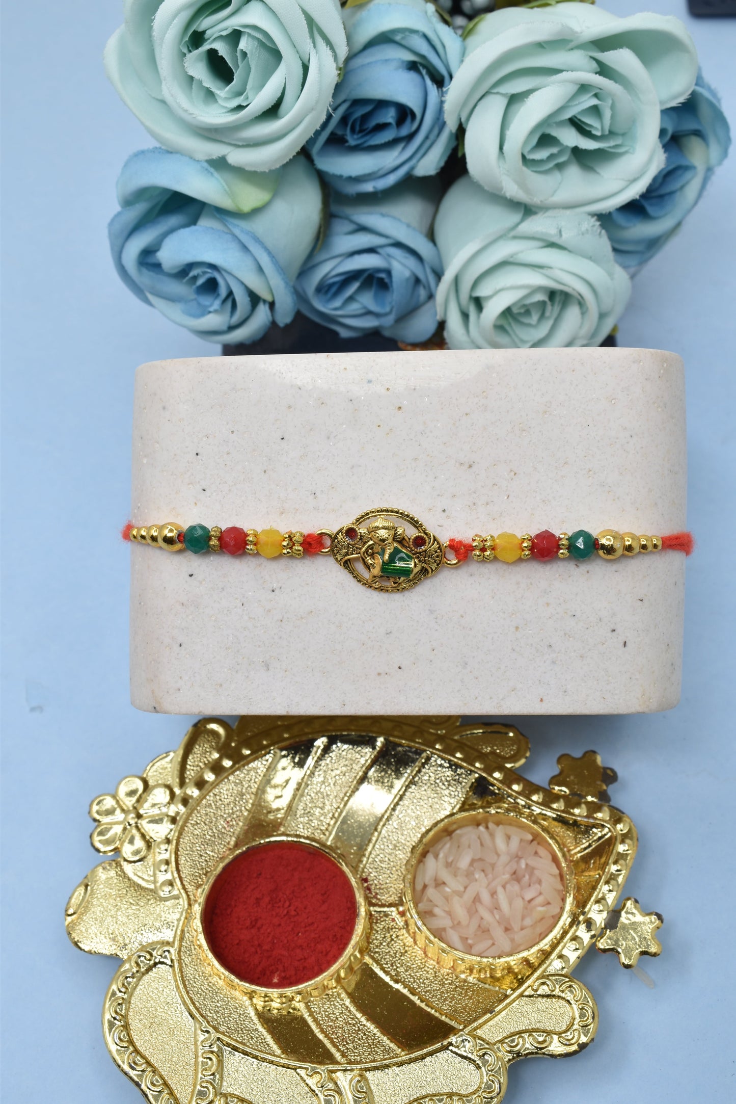 Rakhis Lord Ganesha ith Dholak RakhisSet of 2 Rakhi Made from Cotton Threds with Pack of Roli Chawal n Rakshabandhan Greetings Card |rakhi for brother|Bhaiya Rakhi | Kids rakhi |Rakhi for kids|Rakhi for Bhaiya