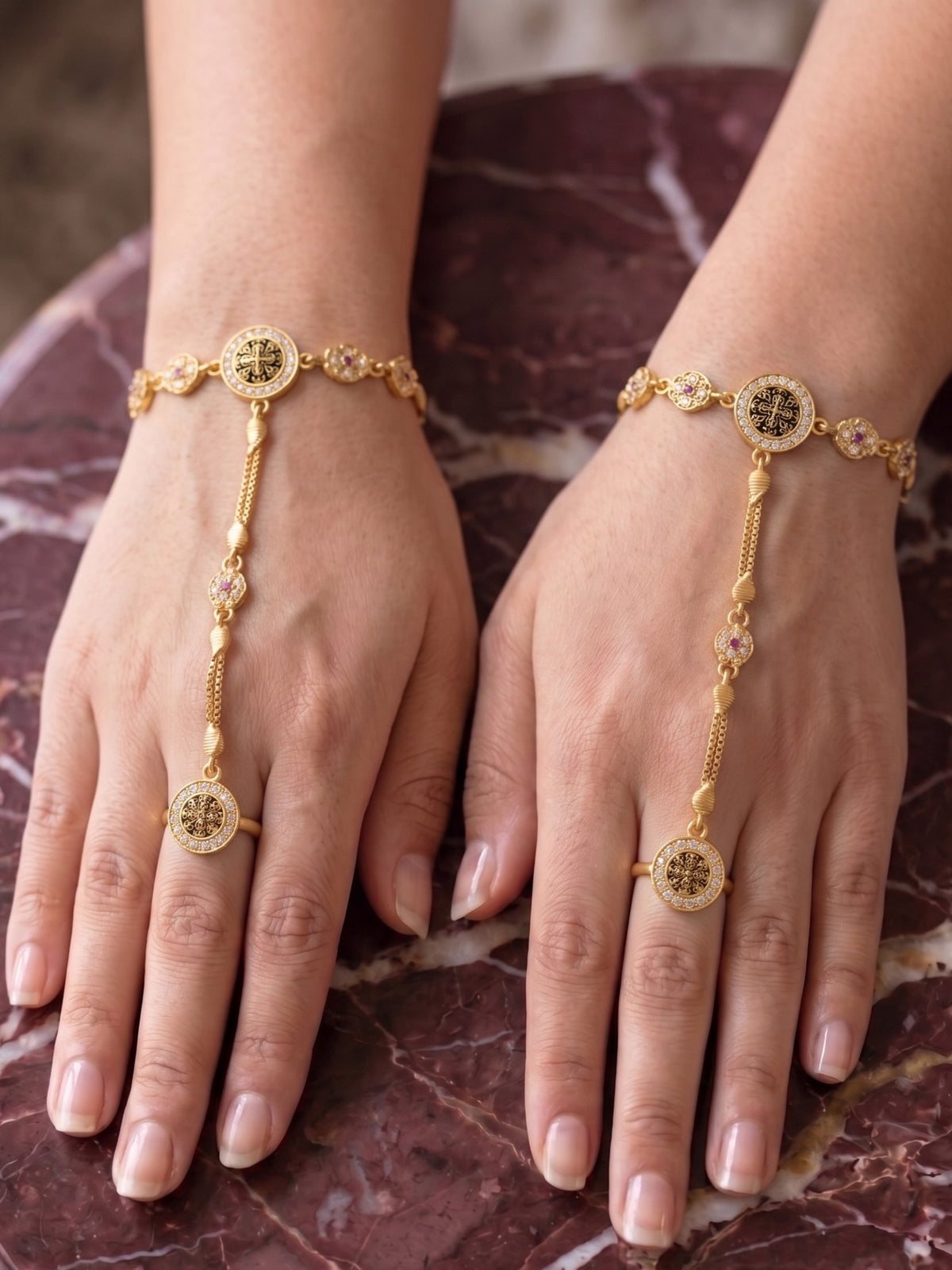 Traditional Pack of 2 Gold Plated AD Studded hathfool