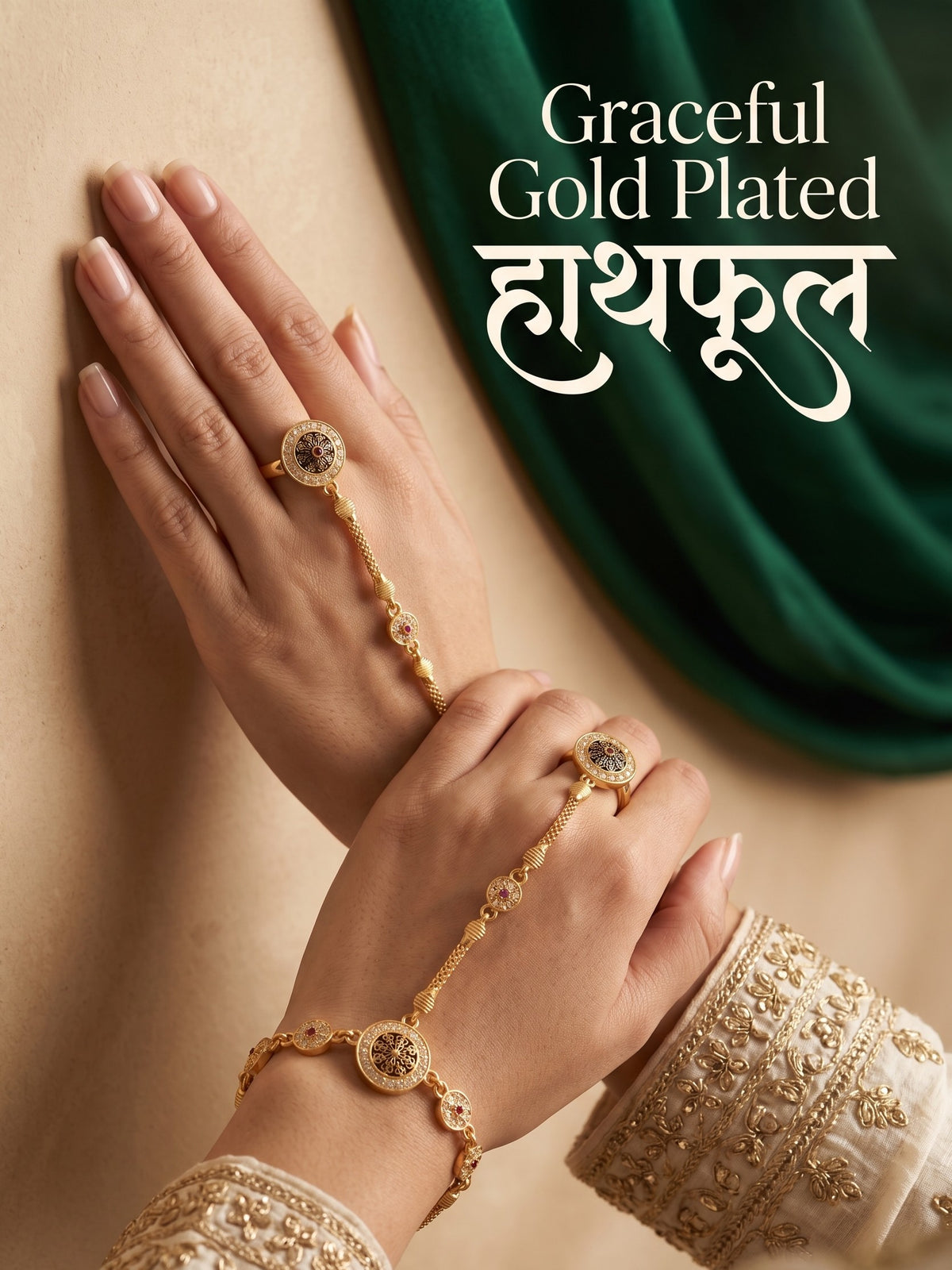 Traditional Pack of 2 Gold Plated AD Studded hathfool