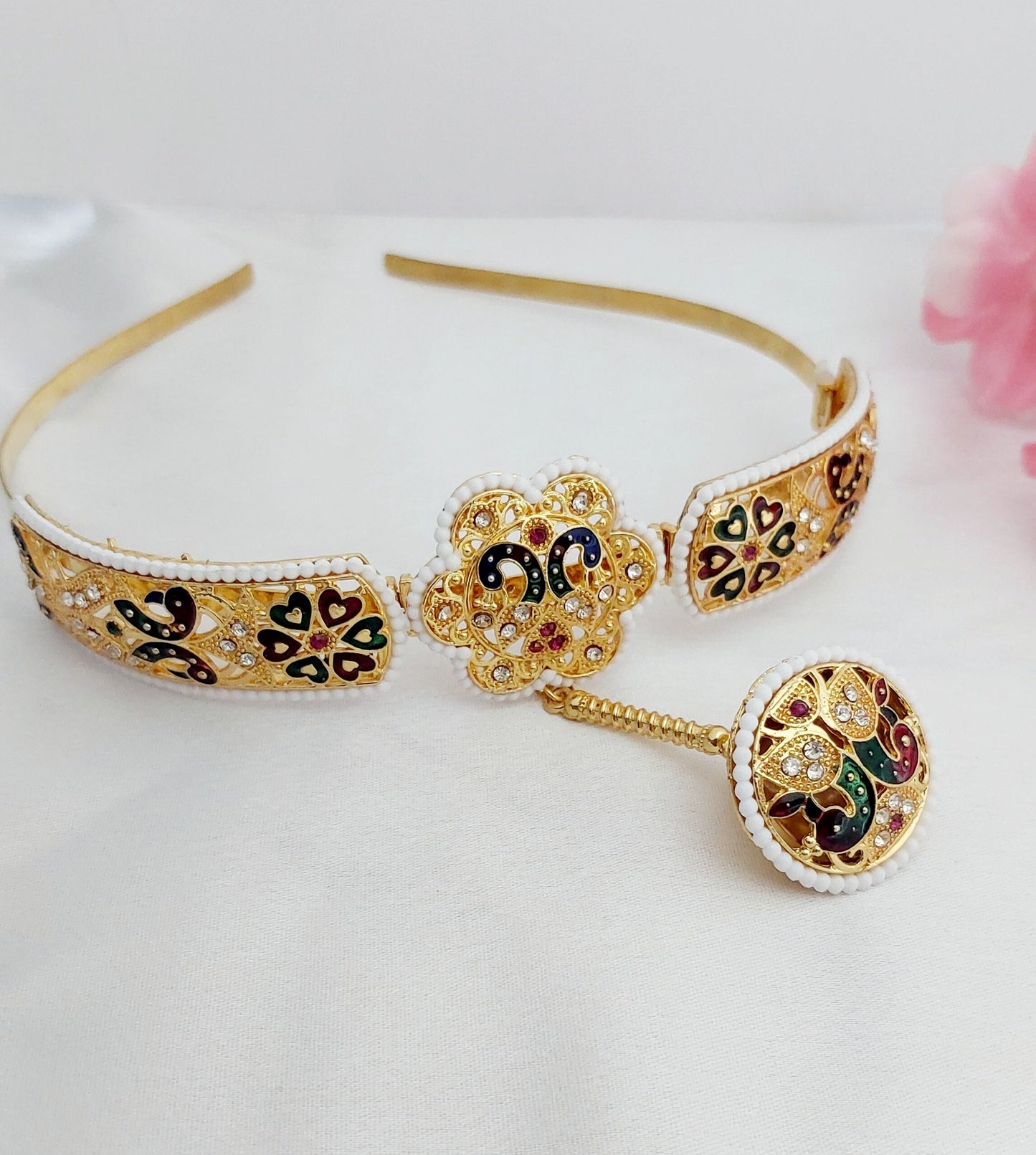 bor,borla Sispatti with borla,mathapatti, bor with mathapatti,hairbadd sispatti,rajasthani jewellery,rajputi jewellery,sispatti hairband