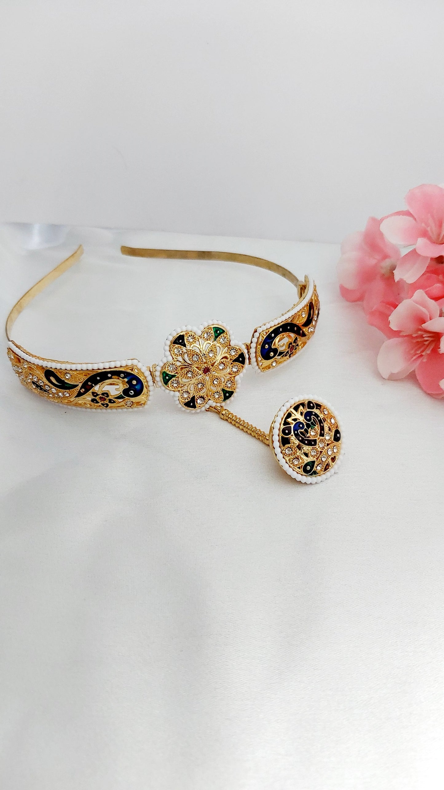 bor,borla Sispatti with borla,mathapatti, bor with mathapatti,hairbadd sispatti,rajasthani jewellery,rajputi jewellery,sispatti hairband