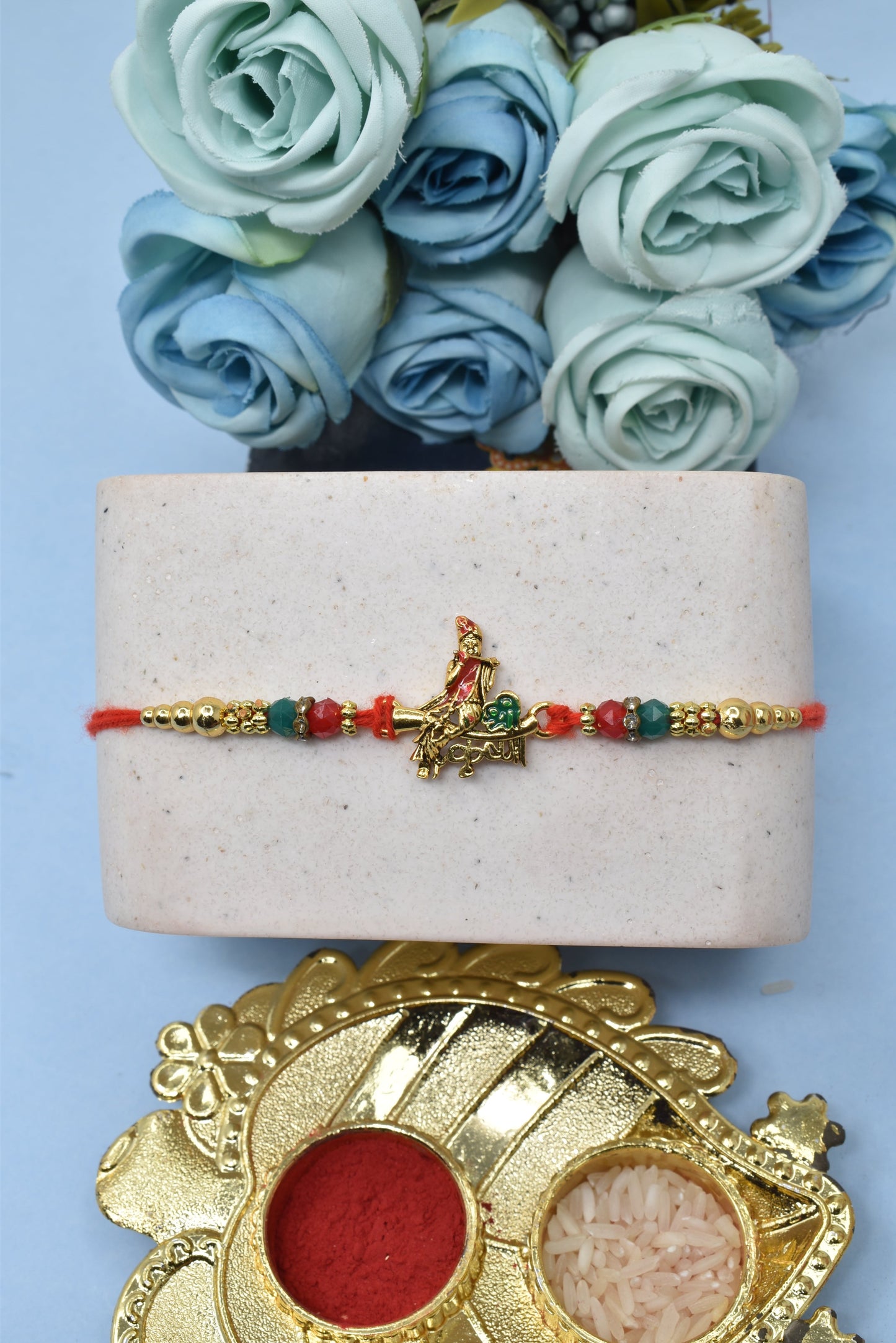 Rakhis, shree Krishna With Bansuri Rakhis 1 Rakhi Made from Cotton Threds with Pack of Roli Chawal n Rakshabandhan Greetings Card |rakhi for brother|Bhaiya Rakhi | Kids rakhi |Rakhi for kids|Rakhi for Bhaiya