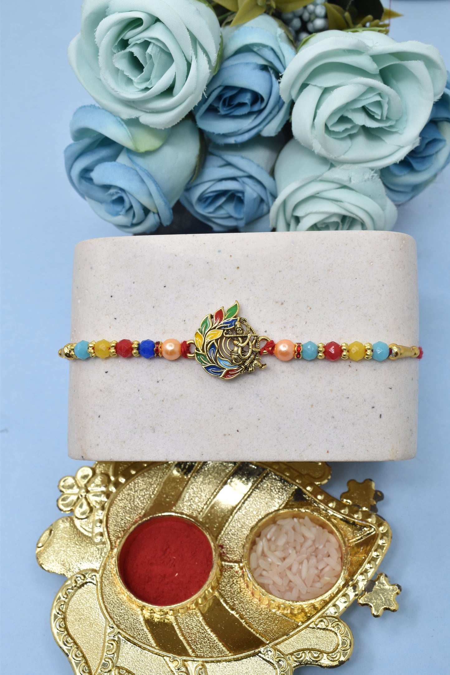 Rakhis, Kids Rakhi, Shree Krishna With Bansuri Multicolored Rakhis 1 Rakhi Made from Cotton Threds with Pack of Roli Chawal n Rakshabandhan Greetings Card |rakhi for brother|Bhaiya Rakhi | Kids rakhi |Rakhi for kids|Rakhi for Bhaiya