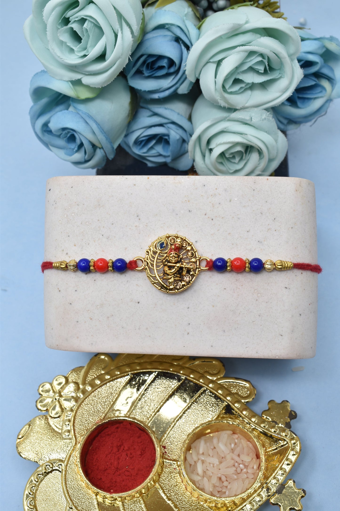 Rakhis, Shree Krishna With Bansuri N Morpankh Multicolored Rakhis Set of 3 Rakhi with Pack of Roli Chawal n Card |rakhi for brother|Bhaiya Rakhi | Kids rakhi |Rakhi for kids|Rakhi for Bhaiya