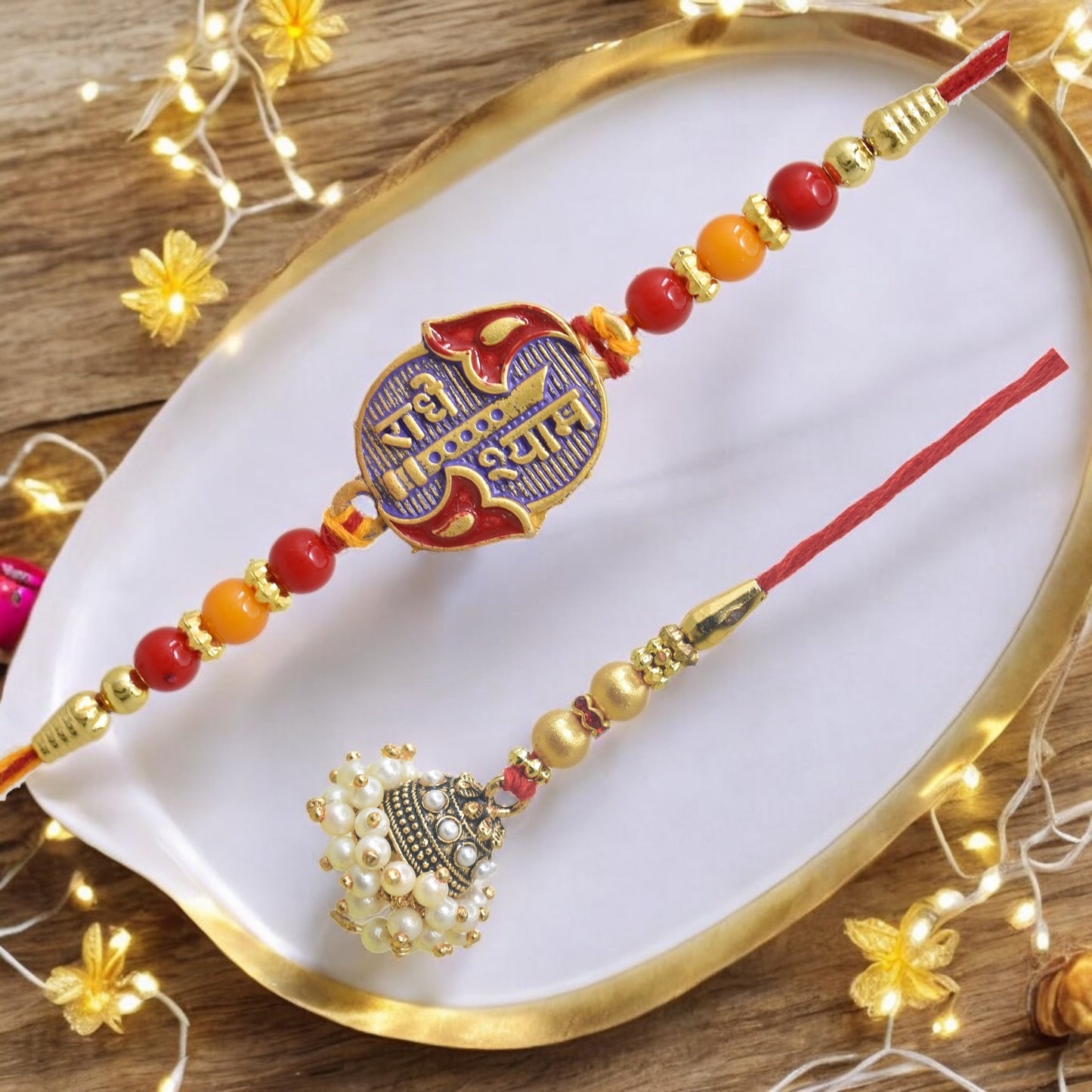 Traditional Radhe Design Bhaiya Bhabhi Rakhi Set ,Exquisite Set of 2 Rakhi for Brother on Raksha Bandhan
