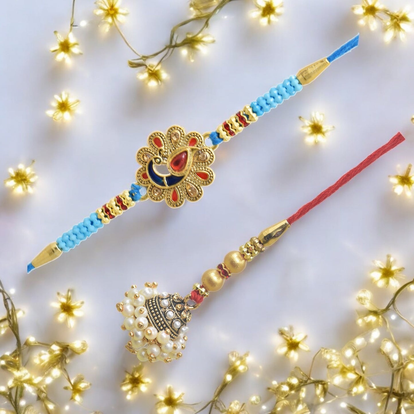 Traditional Peacock Design Bhaiya Bhabhi Rakhi Set ,Exquisite Set of 2 Rakhi for Brother on Raksha Bandhan