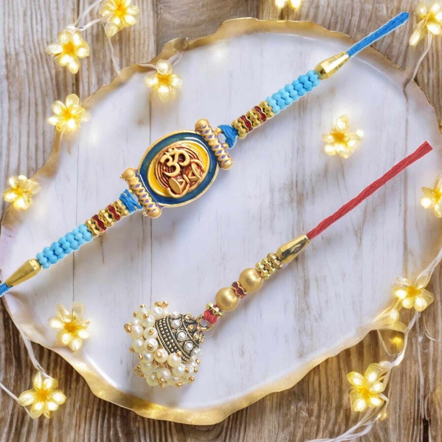 Traditional OM Design Bhaiya Bhabhi Rakhi Set ,Exquisite Set of 2 Rakhi for Brother on Raksha Bandhan