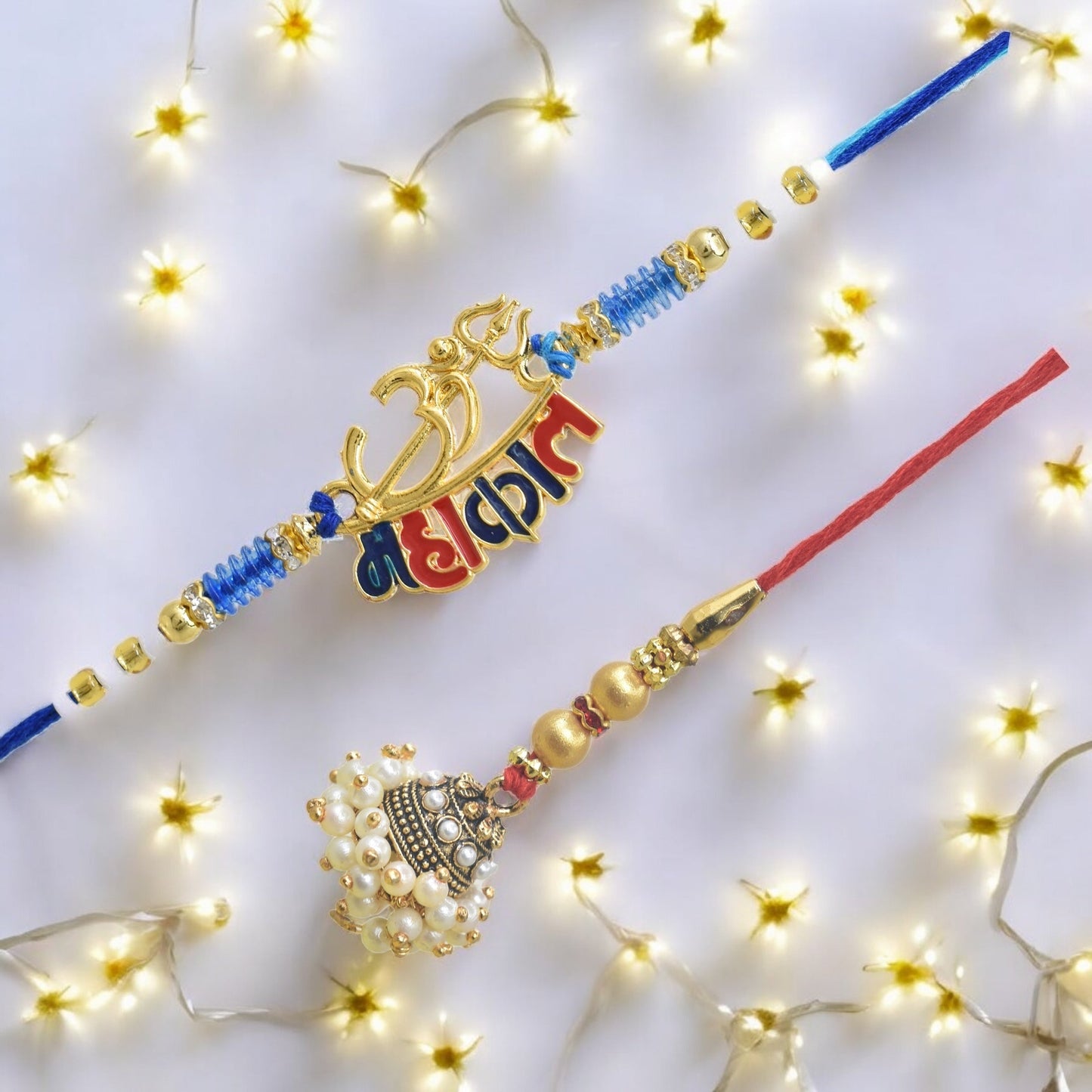 पारंपरिक महाकाल डिज़ाइन भैया भाभी राखी सेट, रक्षाबंधन पर भाई के लिए 2 राखी का उत्तम सेट