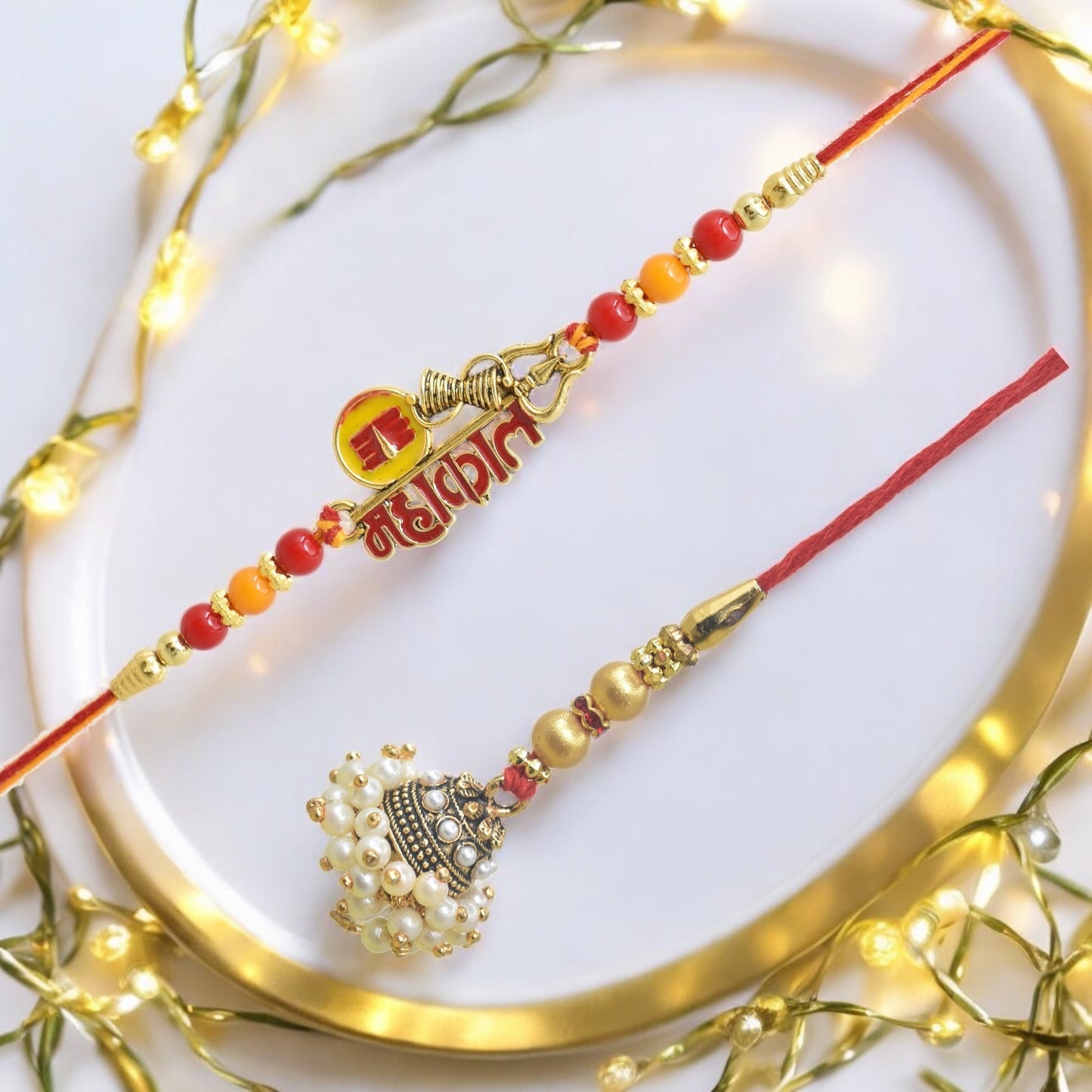 Traditional Mahakal Design Bhaiya Bhabhi Rakhi Set ,Exquisite Set of 2 Rakhi for Brother on Raksha Bandhan